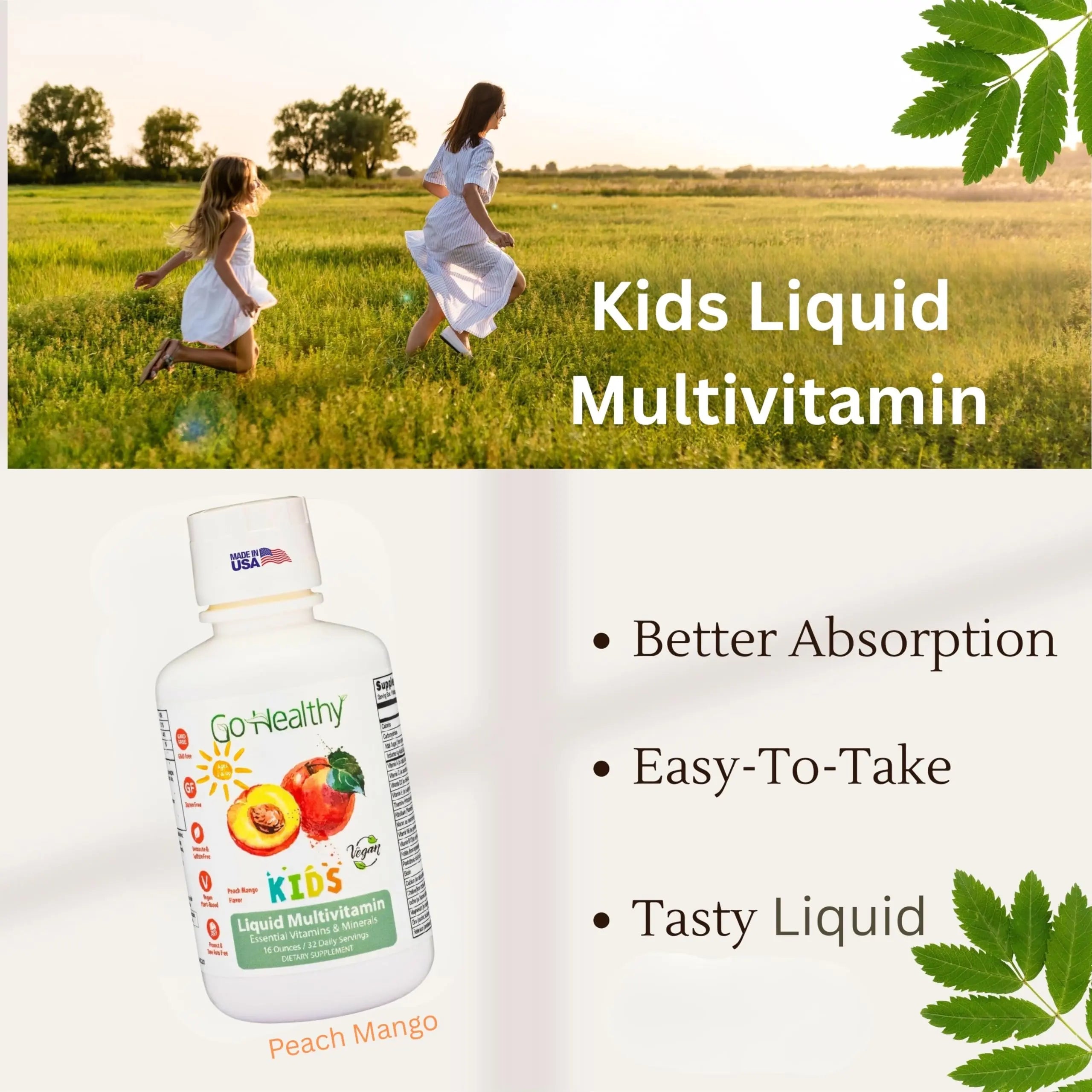 Go Healthy Kids Liquid Multivitamin | Immune Support | Kid Liquid Multivitamins | High Absorption | Vegan Vitamins | Kids Vitamins Multivitamin Go Healthy Natural buy supplements canada