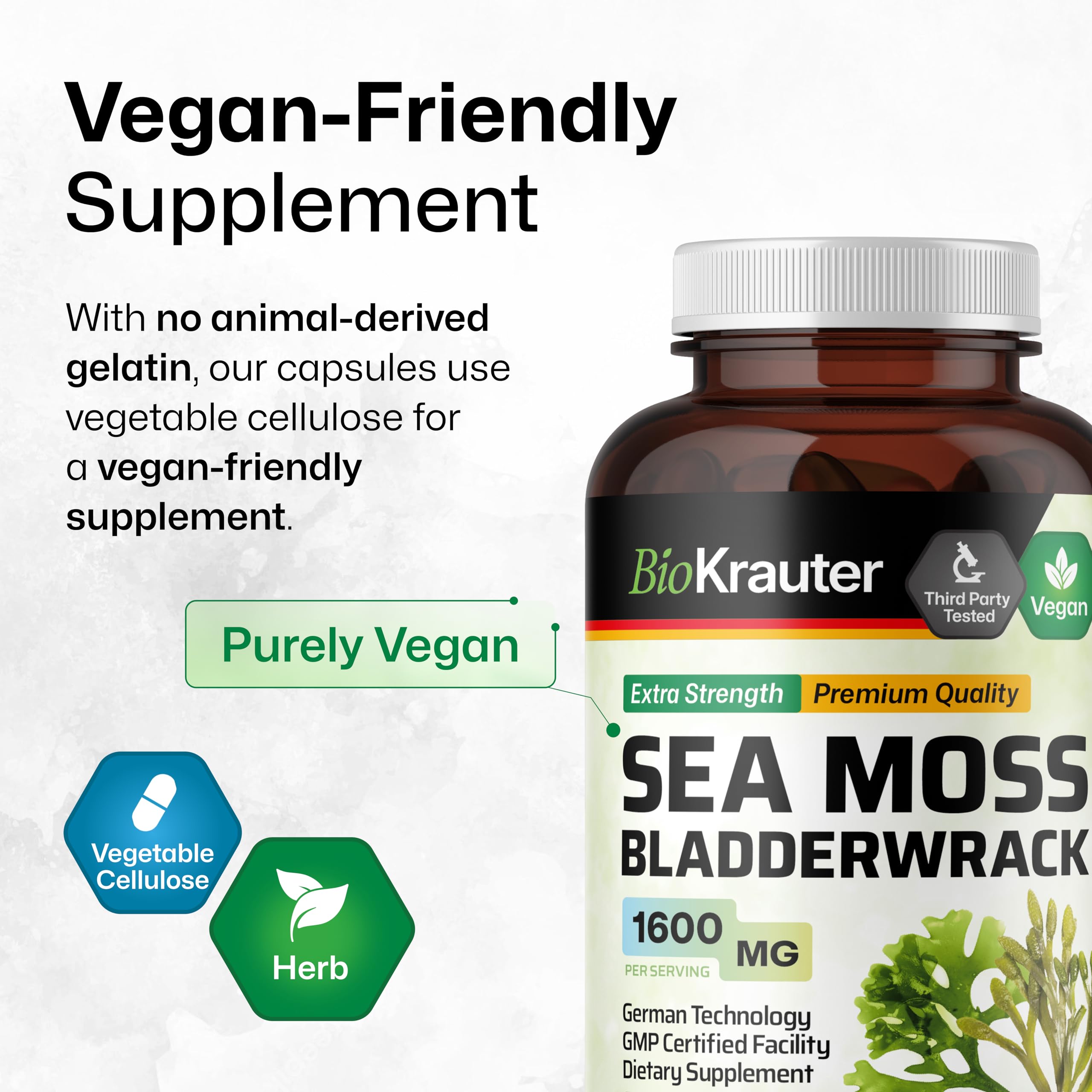 BIO KRAUTER® 2-in-1 Sea Moss for Thyroid Support - Vegan Bladderwrack & Sea Moss Capsules for Women & Men - Natural Сhondrus Сrispus Seaweed Supplement 1600 mg - 125 Days of Supply, Non-GMO BIO KRAUTER buy supplements canada