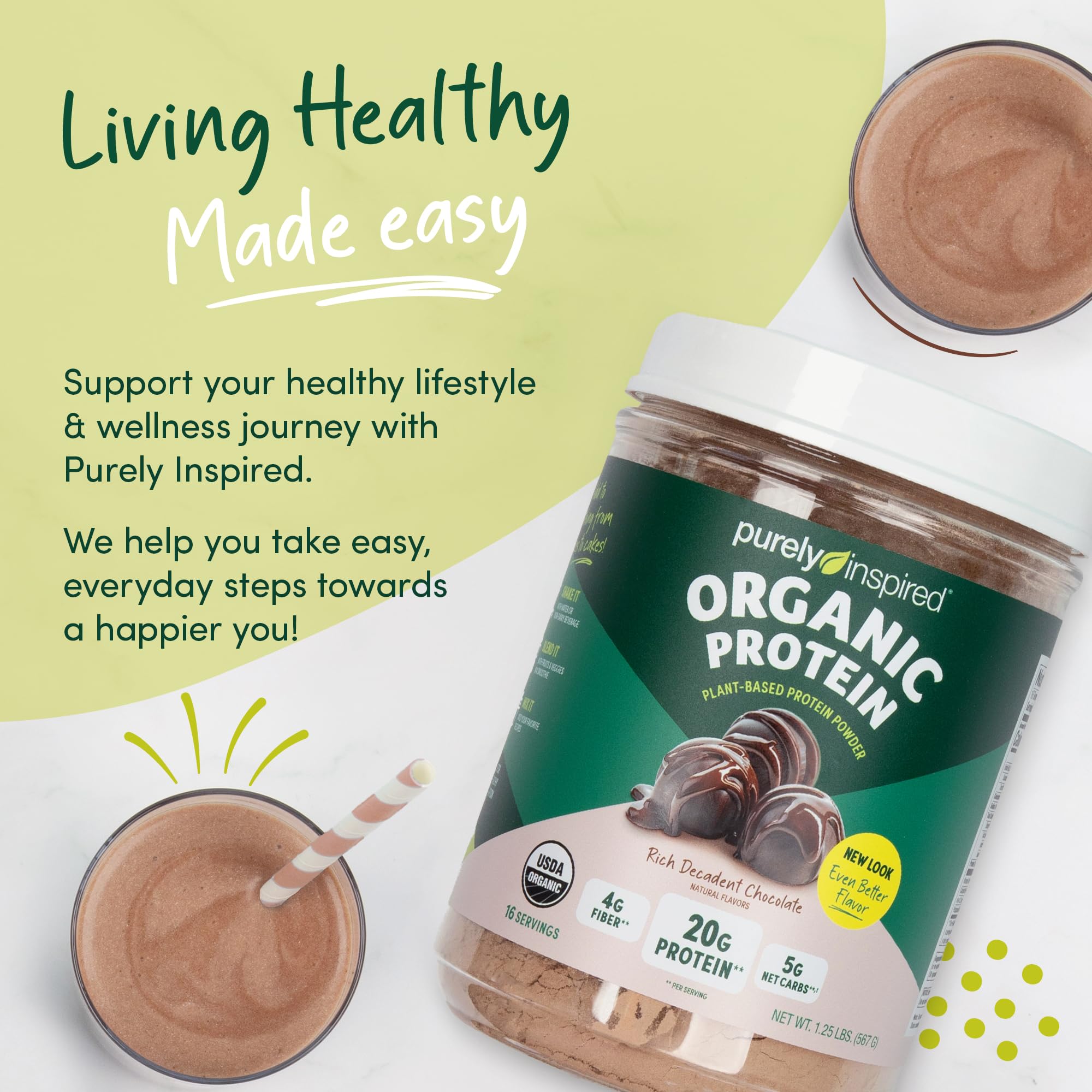 Purely Inspired Plant-Based Protein Powder for Men & Women, Rich Decadent Chocolate (16 Servings) - Vegan & Organic - 20g of Pea Protein Powder for Smoothies & Shakes Purely Inspired buy supplements canada