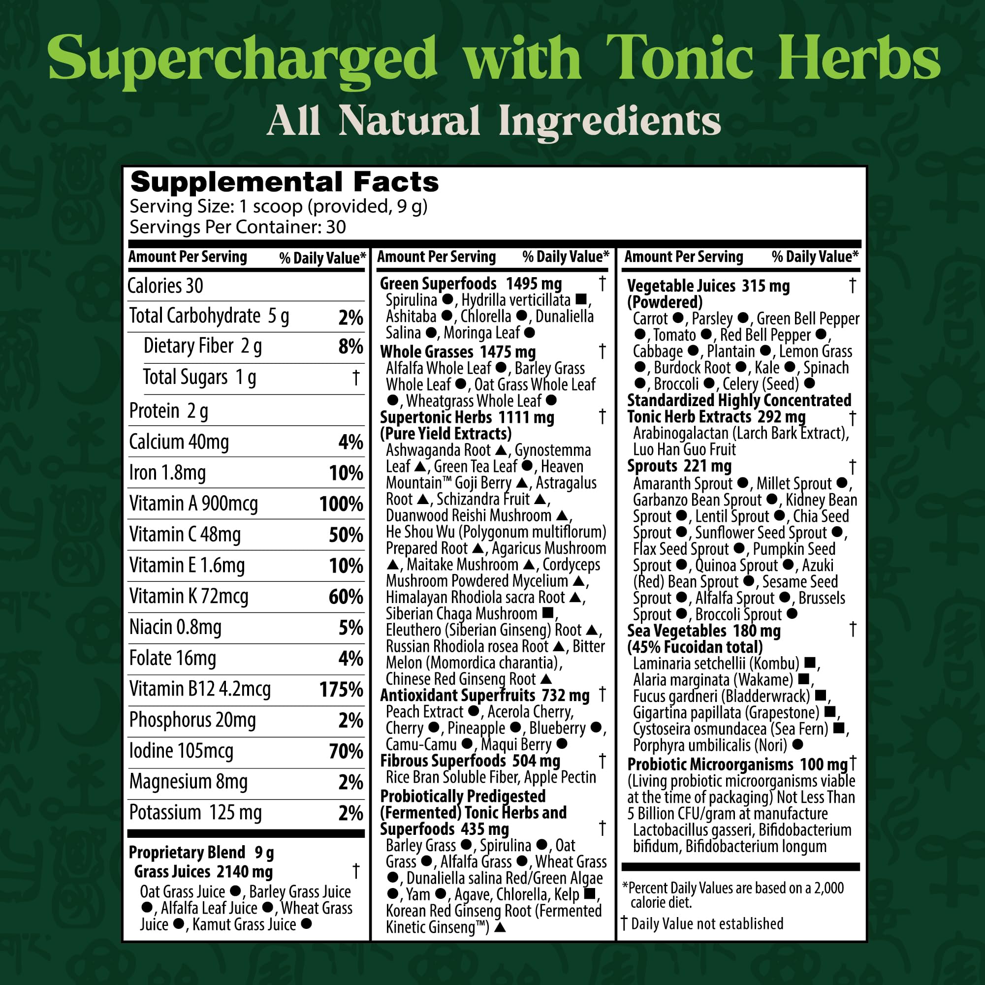 Dragon Herbs Tonic Alchemy Superfood Greens Powder with 91 Ingredients: Tonic Herbs, Ashwagandha, Mushrooms, Probiotics, Super Greens, Seaweeds, Fruits, Vegetables, Spirulina - 30 Servings Dragon Herbs buy supplements canada
