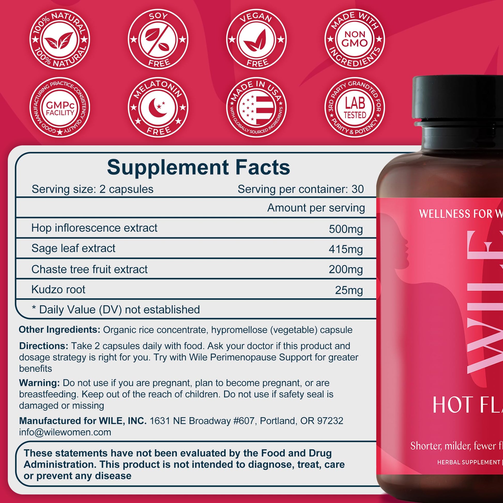 WILE Menopause and Perimenopause Supplements for Women - Hot Flashes and Night Sweats Relief with Kudzu Root - Premenopause Support for Stress, Hot Flash, Hormone Balance & Restful Sleep, 30 Servings WILE buy supplements canada