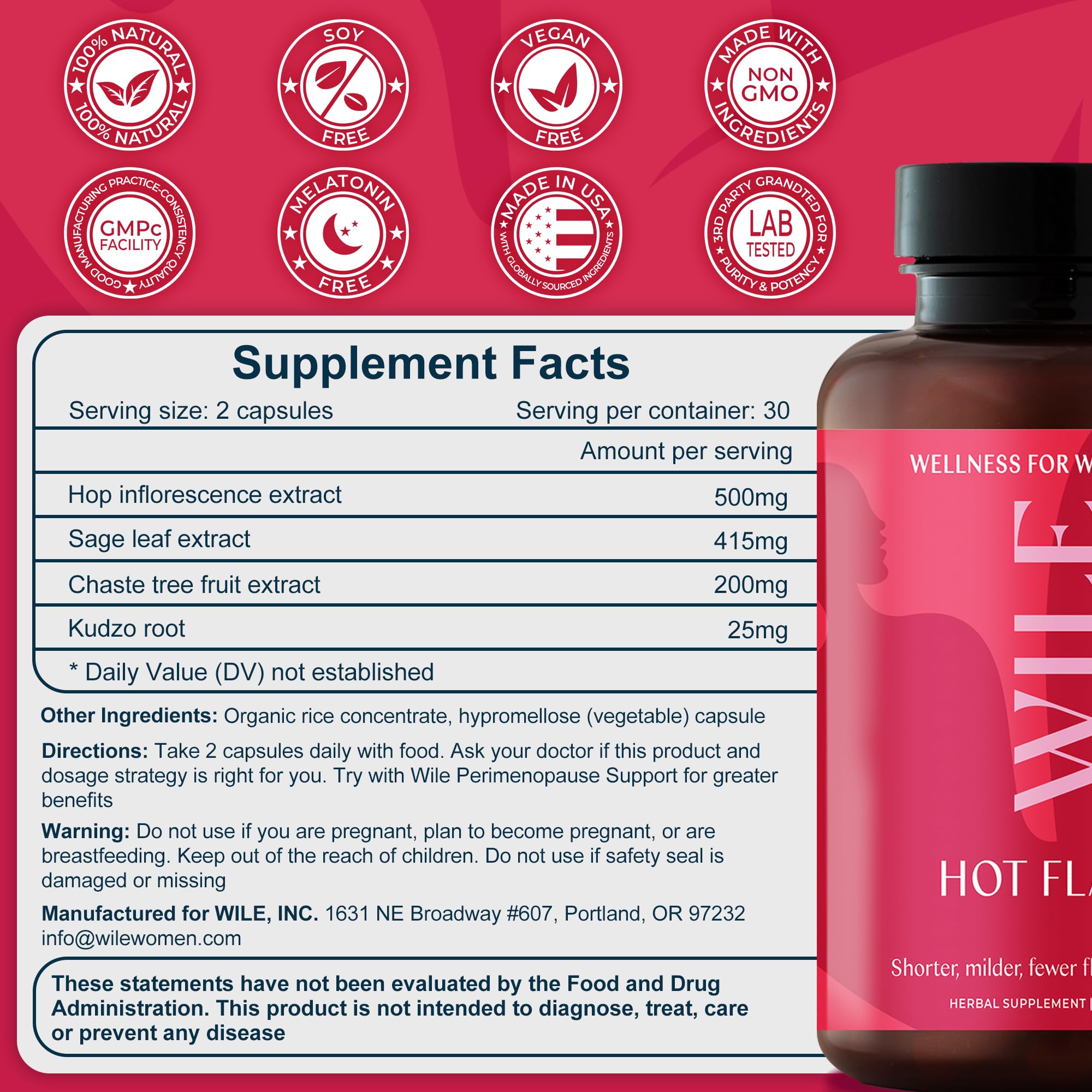 WILE Menopause and Perimenopause Supplements for Women - Hot Flashes and Night Sweats Relief with Kudzu Root - Premenopause Support for Stress, Hot Flash, Hormone Balance & Restful Sleep, 30 Servings WILE buy supplements canada