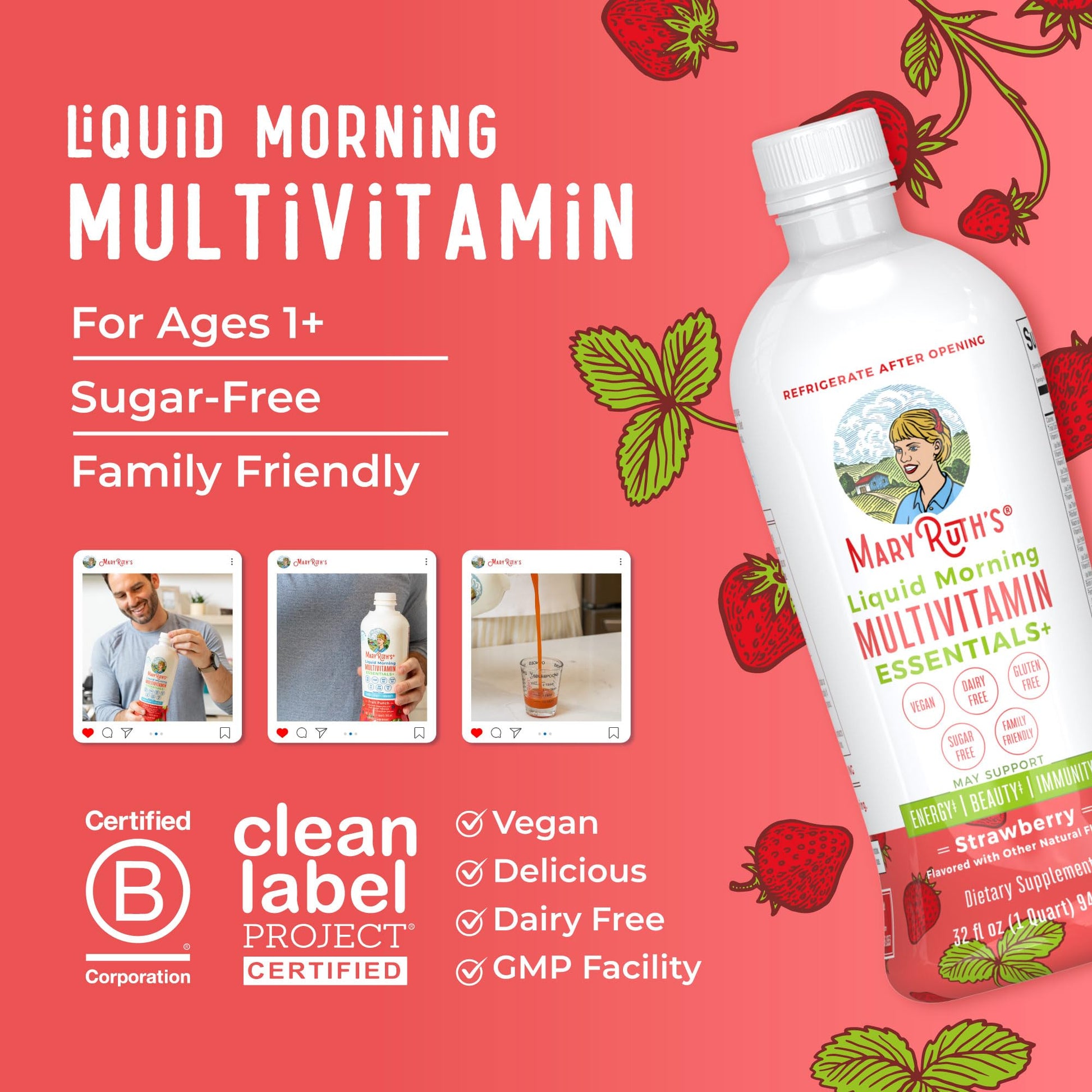 MaryRuth's Liquid Morning Multivitamin Essentials+ | Vitamin A C D E B6 B12 K2 Biotin Zinc | Mens Womens Multivitamin | Immune Support | Beauty | Sugar Free | Vitamins for Ages 1+ | Vegan | 32 Fl Oz MARYRUTH'S buy supplements canada
