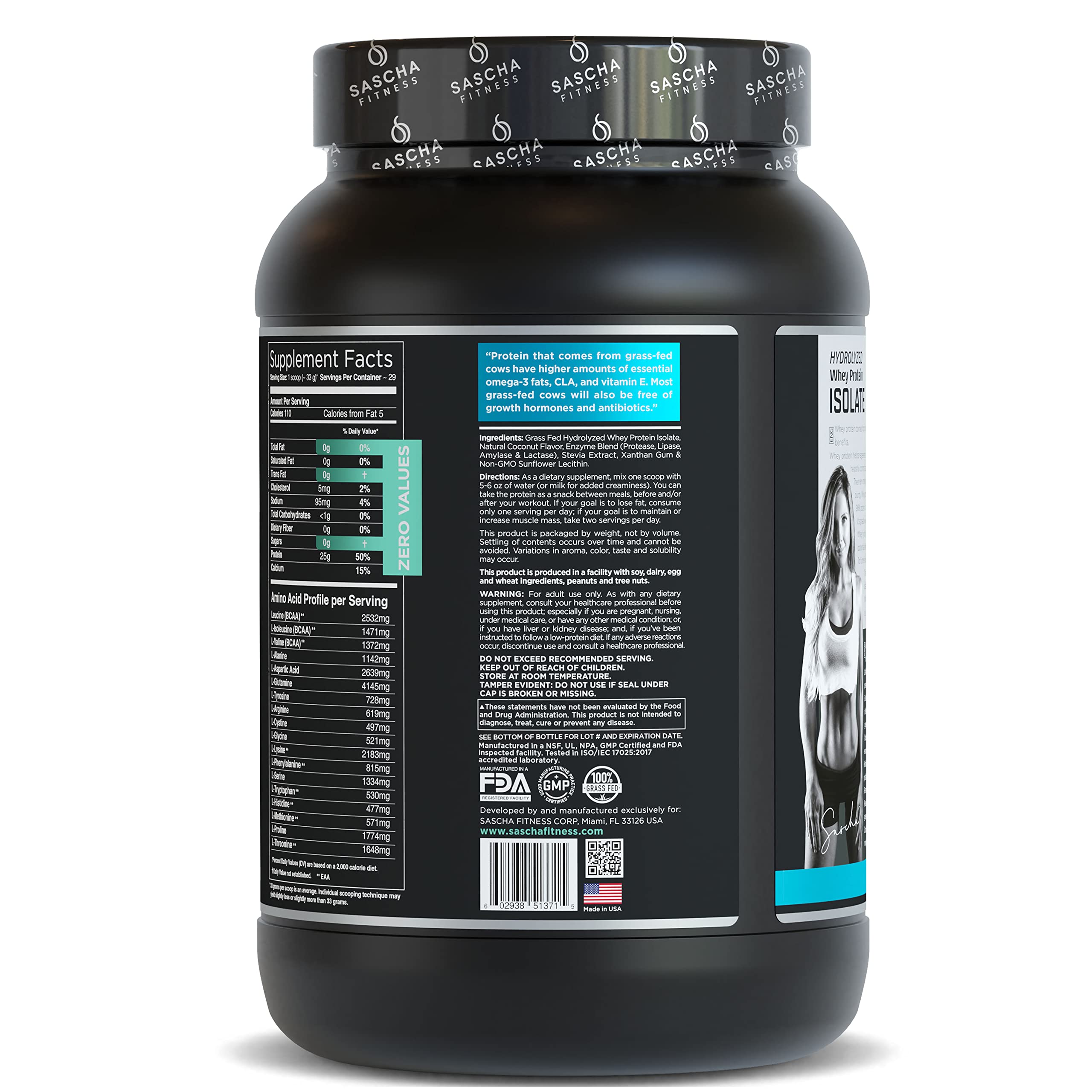 SASCHA FITNESS Hydrolyzed Whey Protein Isolate,100% Grass-Fed (2 Pounds, Coconut) SASCHA FITNESS buy supplements canada