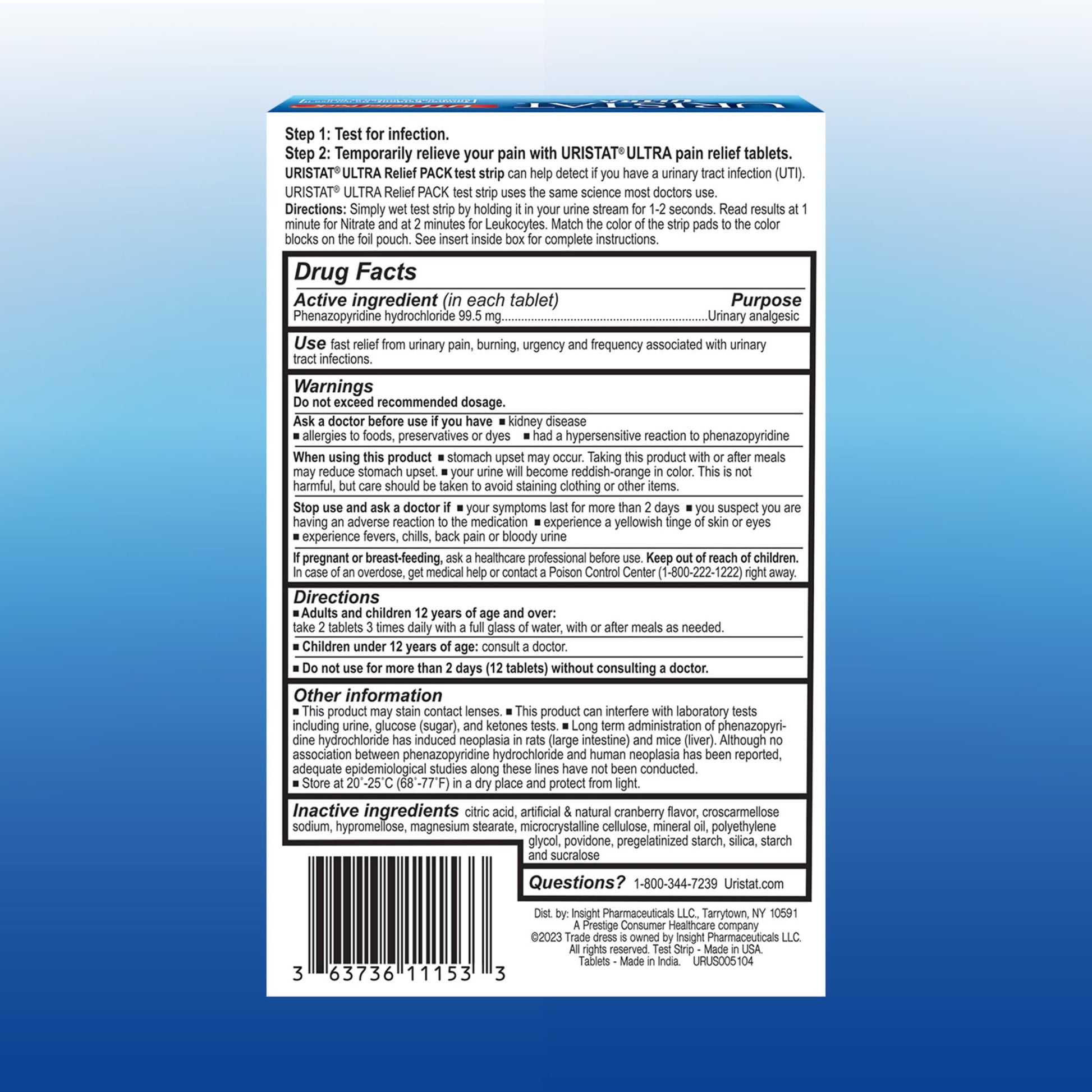Uristat Ultra Strength Urinary Tract Infection Treatments and Test Relief Kit – 1 UTI Test Strip & 12 Cranberry Flavor Relief Tablets to Ease Urinary Pain, Burning & Urgency URISTAT buy supplements canada