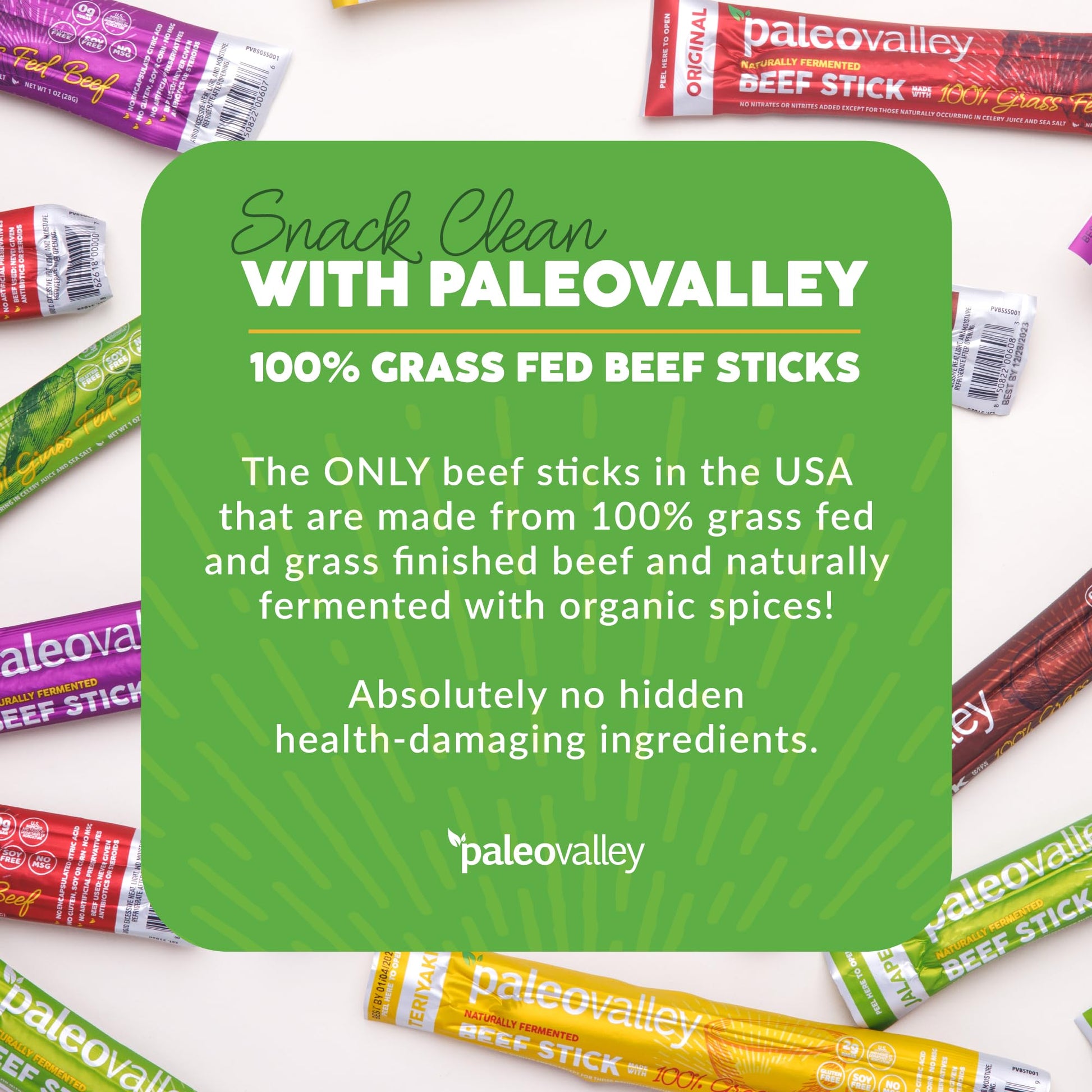 Paleovalley 100% Grass Fed Beef Sticks - Delicious Gluten Free Beef Snack - High Protein Keto Friendly, 50 Count Variety Pack Paleovalley buy supplements canada