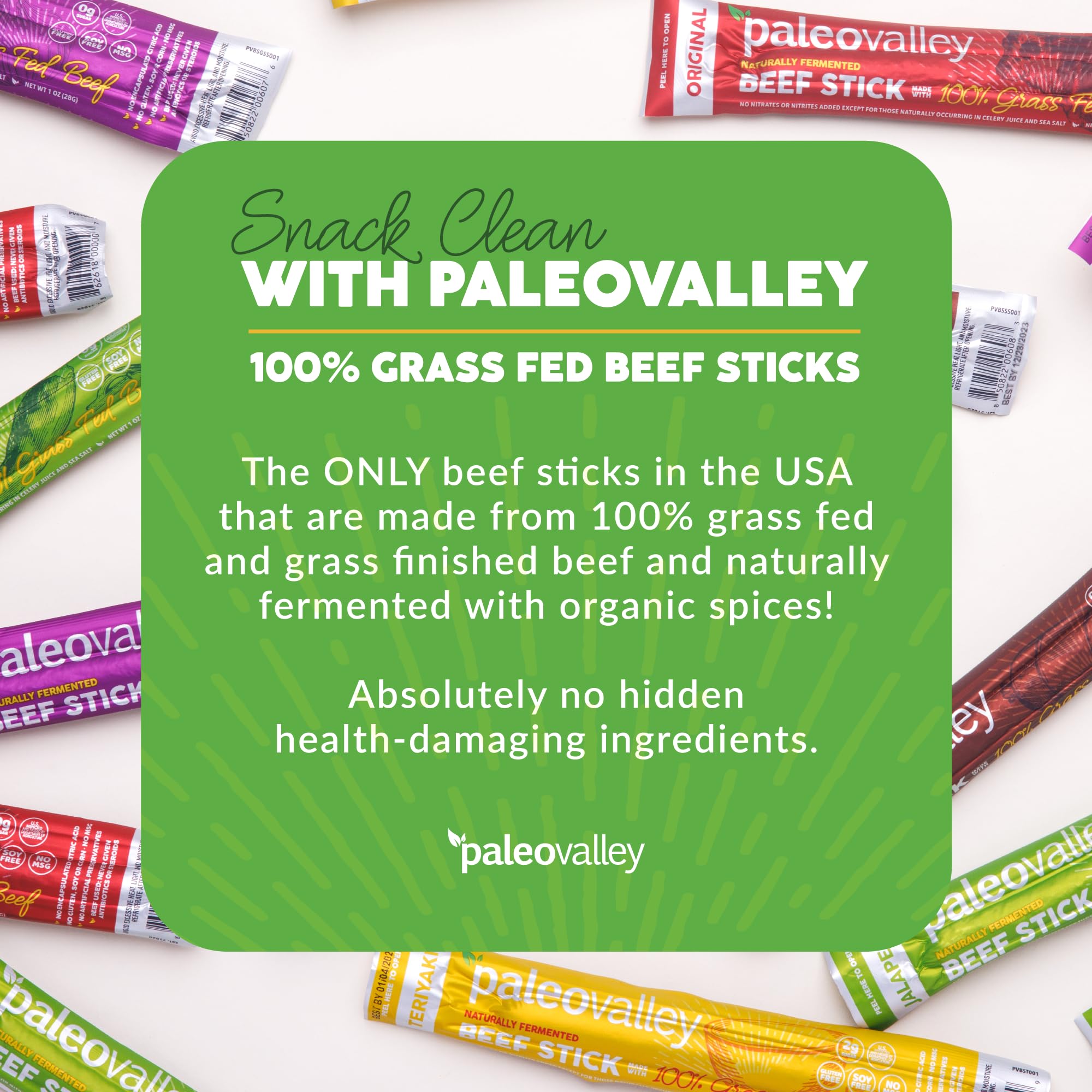 Paleovalley 100% Grass Fed Beef Sticks - Delicious Gluten Free Beef Snack - High Protein Keto Friendly, 50 Count Variety Pack Paleovalley buy supplements canada