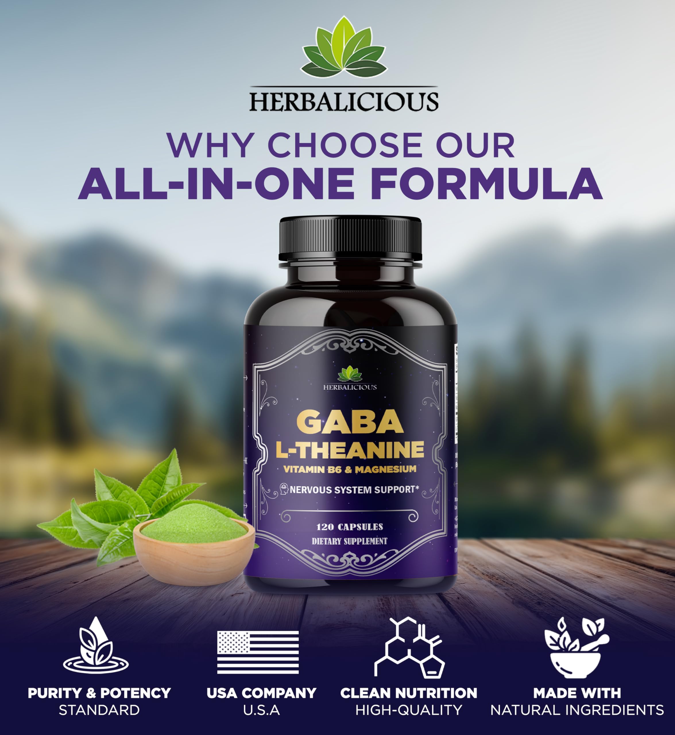 HERBALICIOUS GABA L-Theanine with Magnesium – Calm & Focus Support, Stress Relief, Relaxation + Mood Balance, Brain & Memory Support Supplement – Vitamin B6 + B12 Complex – 120 Capsules HERBALICIOUS buy supplements canada