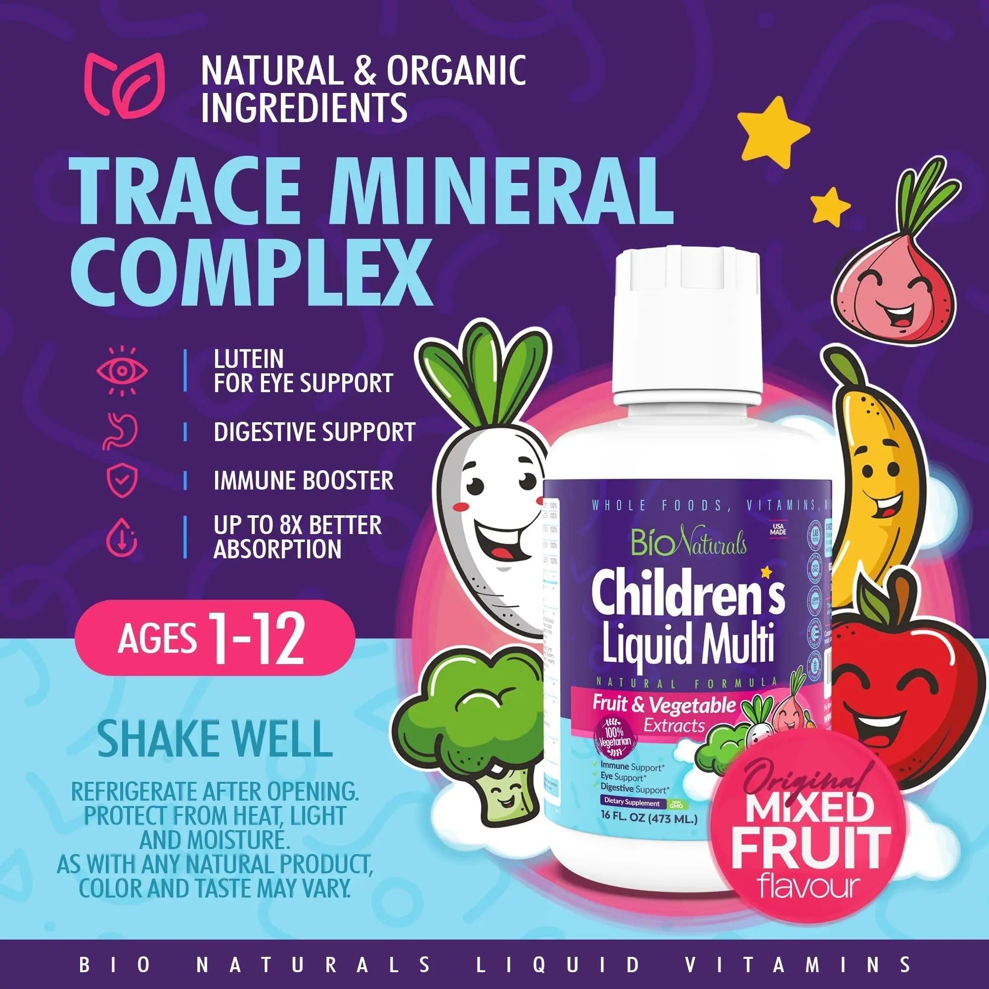 Bio Naturals Children's Liquid Multivitamin & Immune Booster - Natural Supplement for Kids & Toddlers with Vitamins A B C D3 E, Fiber Bio Naturals buy supplements canada