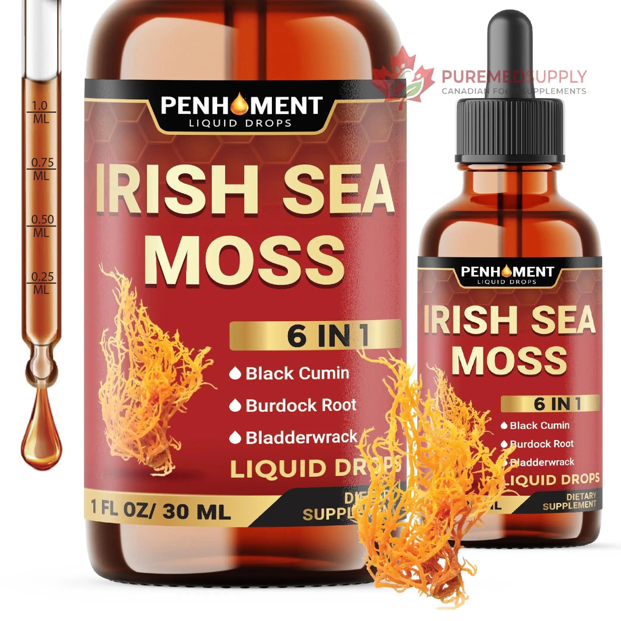 Penhoment 6in1 Sea Moss Drops with Black Seed Oil Irish Seamoss, Ashwagandha, Burdock Root & Bladderwrack - 1FL Oz - 30 Day Supply Penhoment buy supplements canada