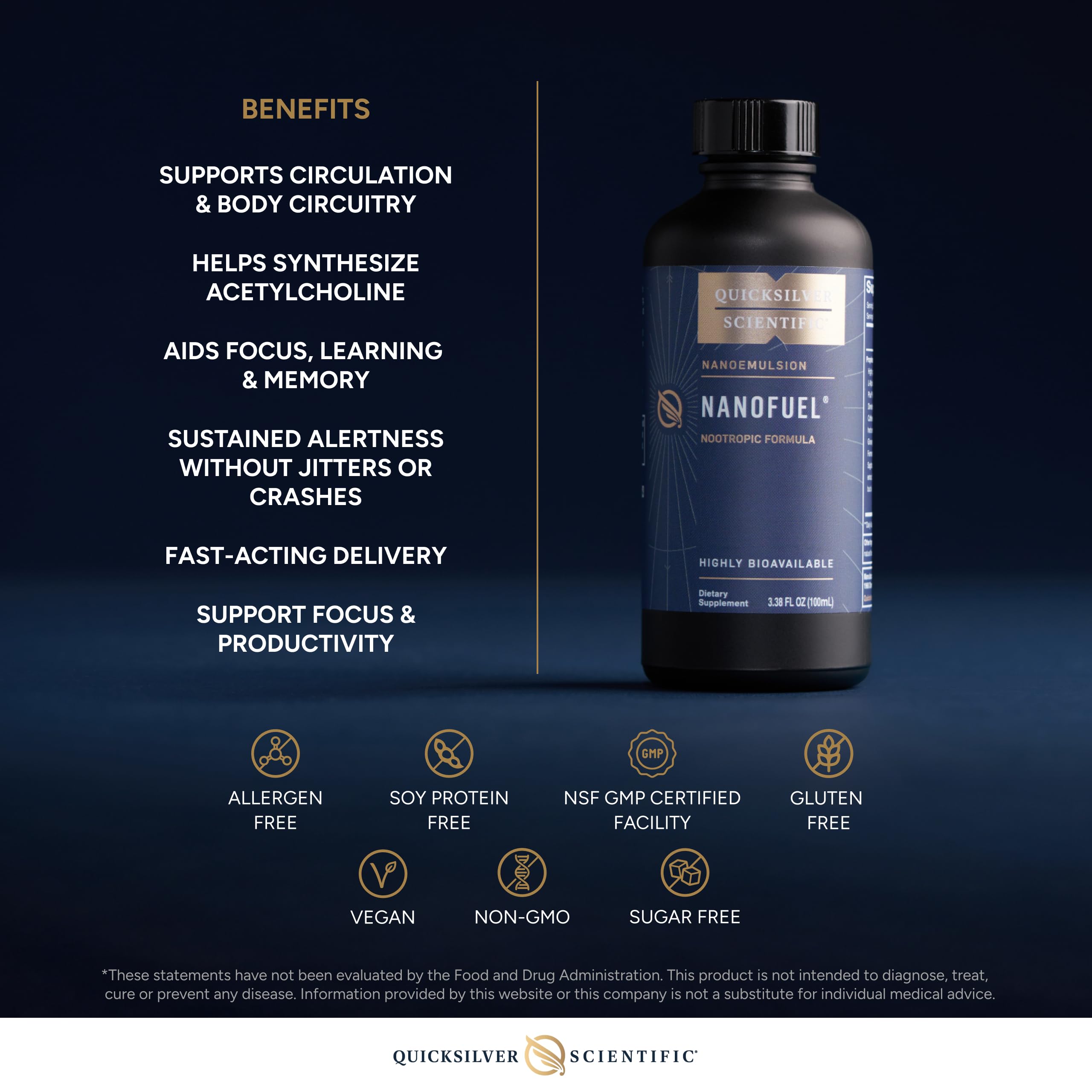 Quicksilver Scientific NanoFuel - Energy Support - Nootropic Formula Designed to Support Focus + Productivity (3.38oz / 100ml) Quicksilver Scientific buy supplements canada