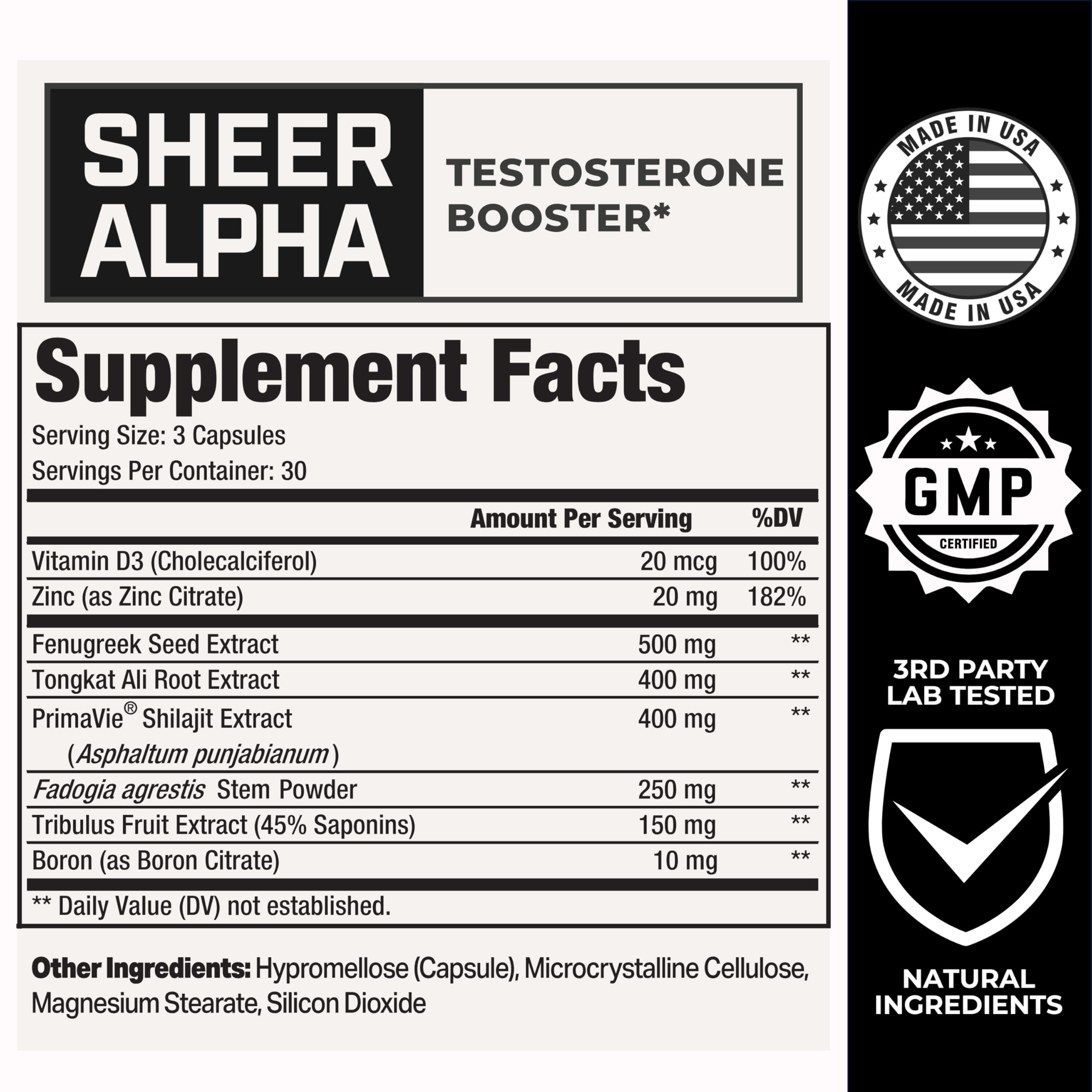 Testosterone Booster for Men - Sheer Alpha T-Booster - Clinically Backed Dose, Strongest Formula - Made in USA - Premium Blend of Fadogia Agrestis Tongkat Ali and Shilajit. 30 Servings Sheer Strength Labs buy supplements canada