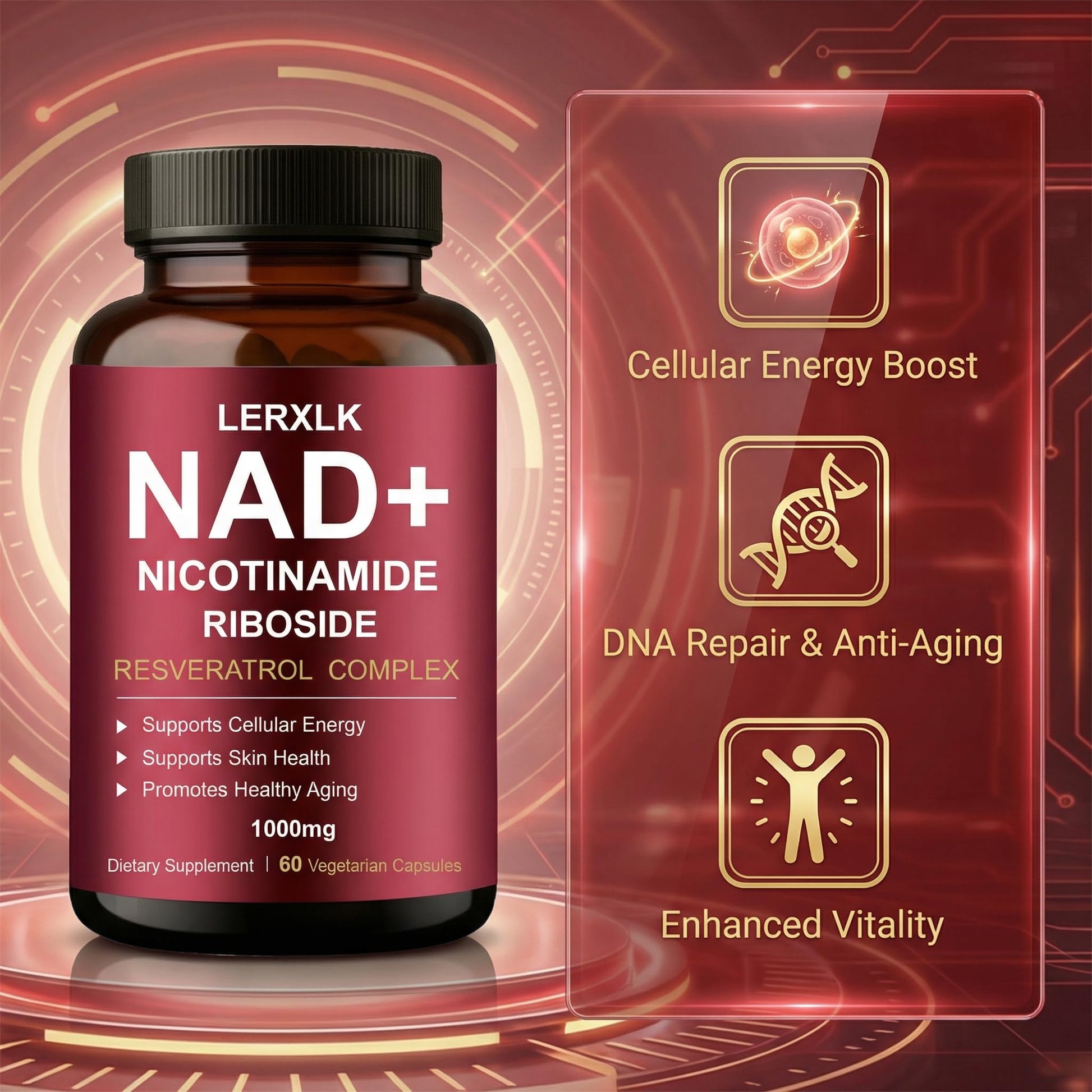 LERXLK NAD+ Supplement 1000mg – Liposomal Nicotinamide Riboside with Resveratrol, Advanced Cellular Energy & Healthy Aging Support, 60 Vegetarian Capsules LERXLK buy supplements canada