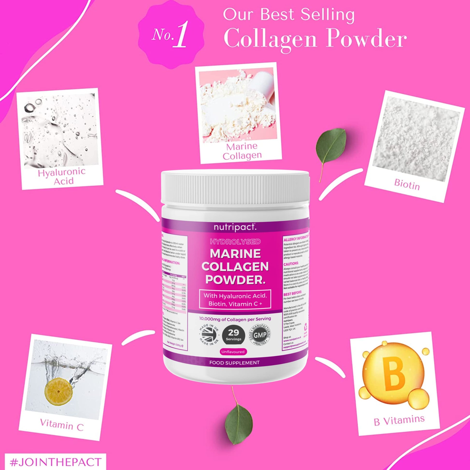 Hydrolysed Marine Collagen Peptides Powder with Hyaluronic Acid, Biotin, Vitamin C & B Vitamins – 10,000mg Collagen nutripact buy supplements canada