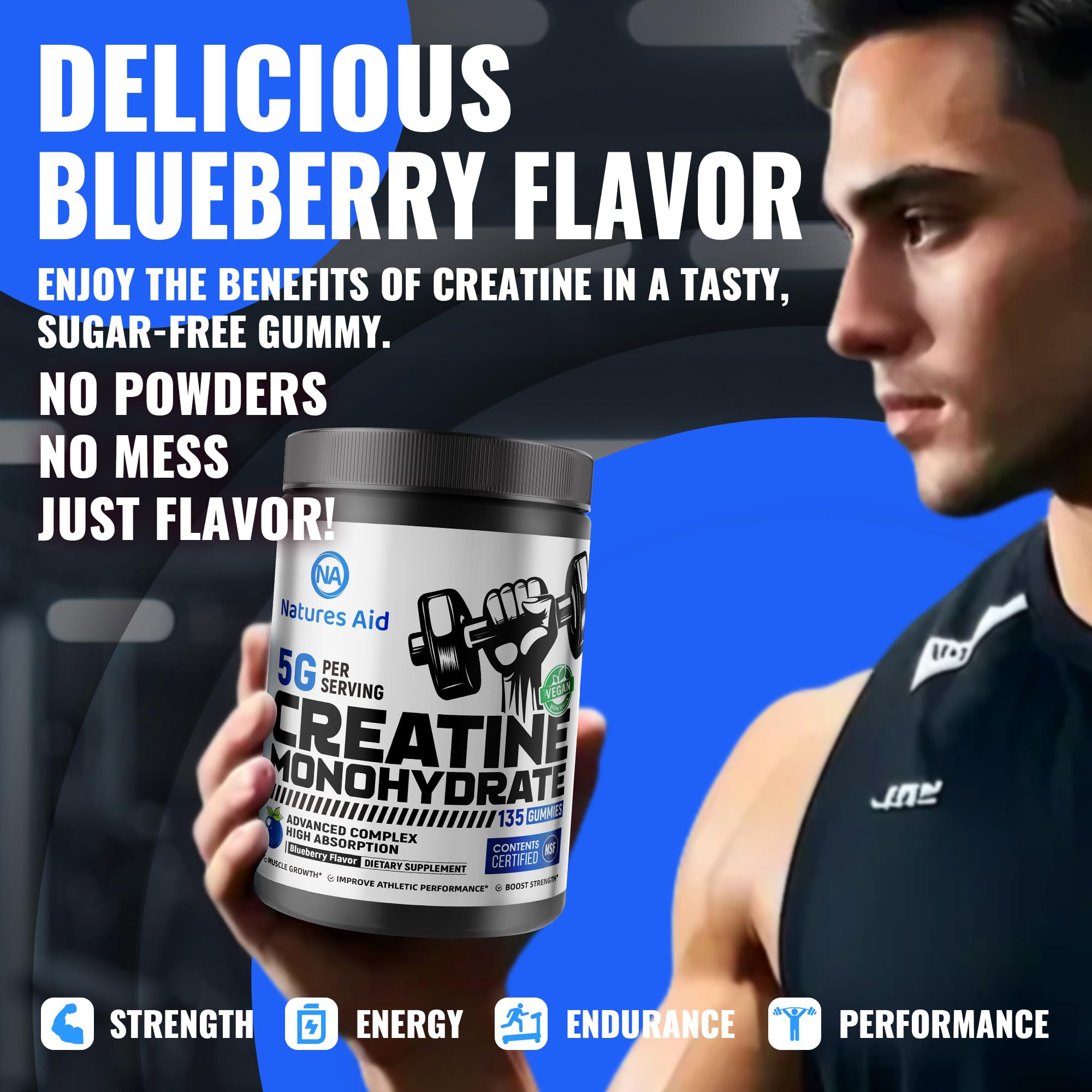 Natures Aid NSF Certified Creatine Gummy 5g - Creatine Monohydrate Gummies – Pre-Workout Energy & Muscle Growth Support for Men & Women Natures Aid buy supplements canada
