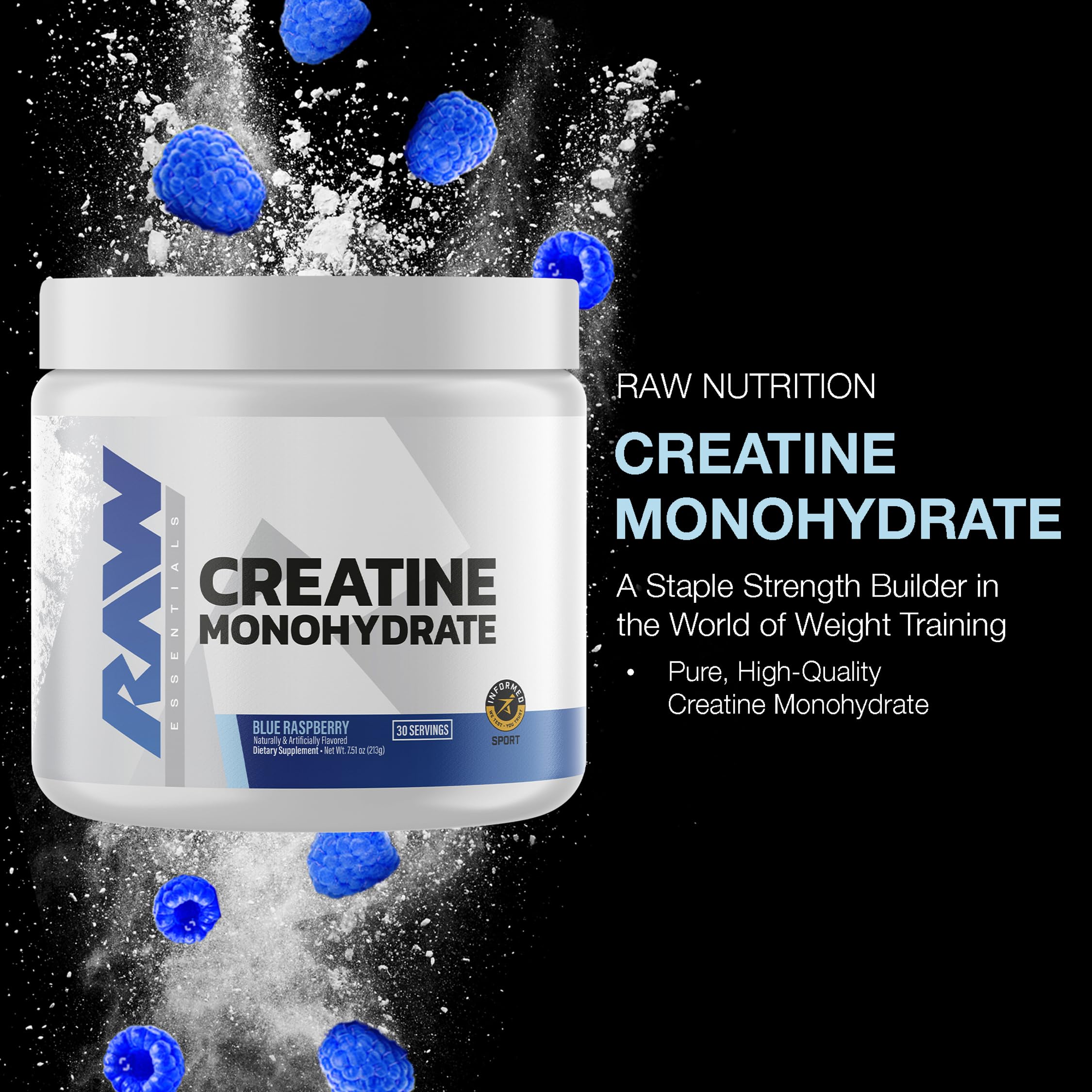 RAW Nutrition Creatine Monohydrate Powder, Blue Raspberry (30 Servings) - Micronized Creatine Monohydrate Supplement for Workout Performance, Build Muscle & Strength RAW buy supplements canada