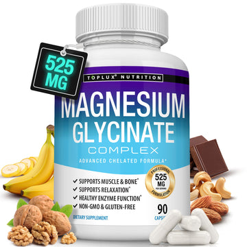 Magnesium Glycinate 525mg - High Absorption Chelated Magnesium Supplement Made with Pure Magnesium Glycinate - Supports Muscles, Sleep, Cramps, Recovery Bisglycinate Toplux buy supplements canada