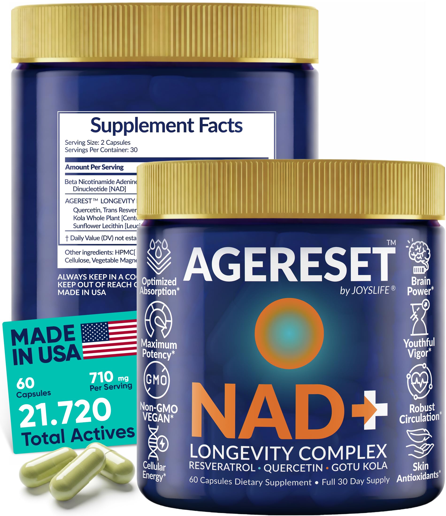 JoysLife AGERESET NAD Supplement NMN Alternative Liposomal + Gotu Kola for Women & Men w/Resveratrol, Quercetin, Gotu Kola JoysLife buy supplements canada