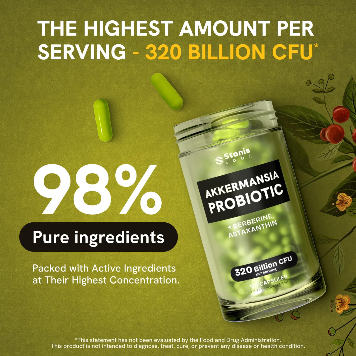 Akkermansia Muciniphila Probiotics 320 Billion CFU| Probiotic and Prebiotic | Akkermansia Probiotics for gut health | Inulin Prebiotic Fiber Capsules Astaxanthin & Berberine & Chromium | 120 capsules Stanis Labs buy supplements canada