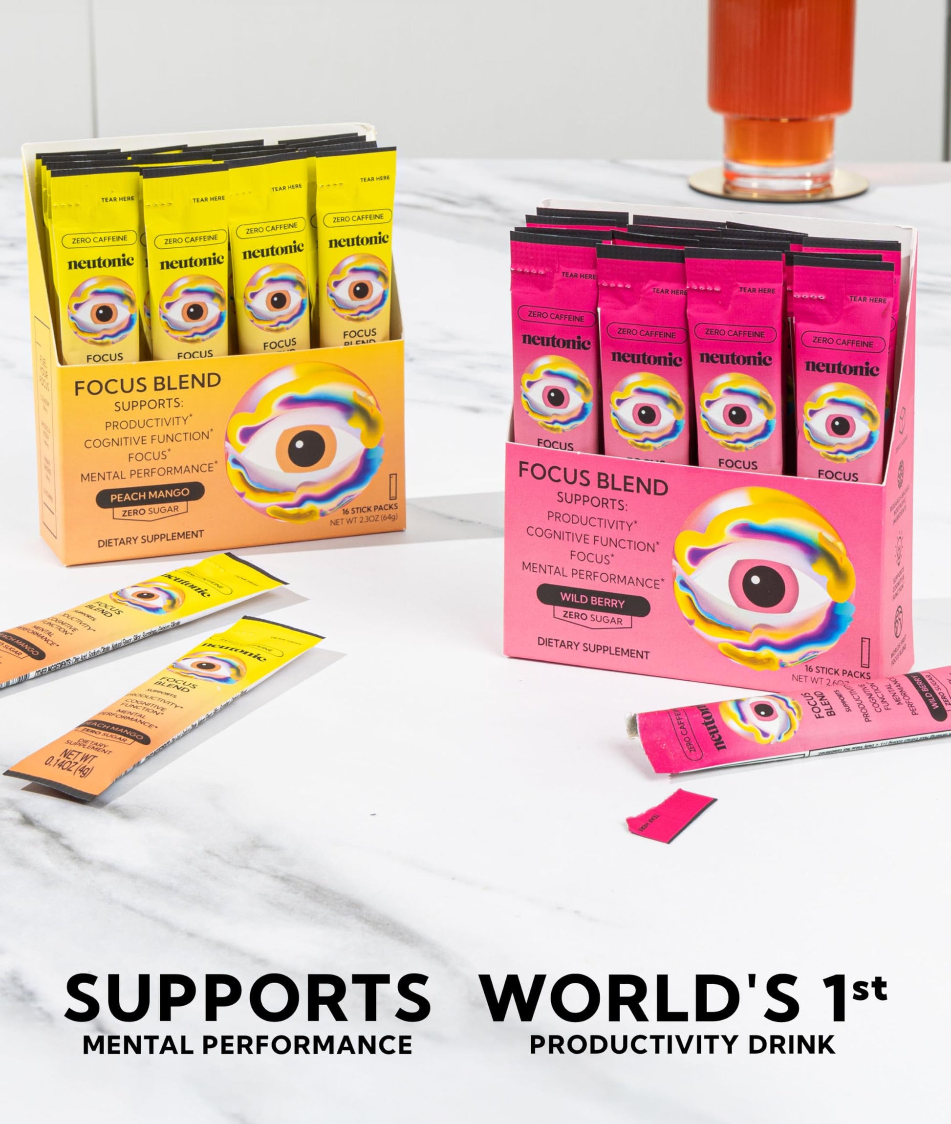 Neutonic Nootropic Focus Blend Powder | Peach Mango & Wild Berry 32 Sticks | Caffeine Free, Zero Sugar | Support Memory, Mental Clarity, Cognitive Function | Boost Focus, Energy, Brain Health Neutonic buy supplements canada