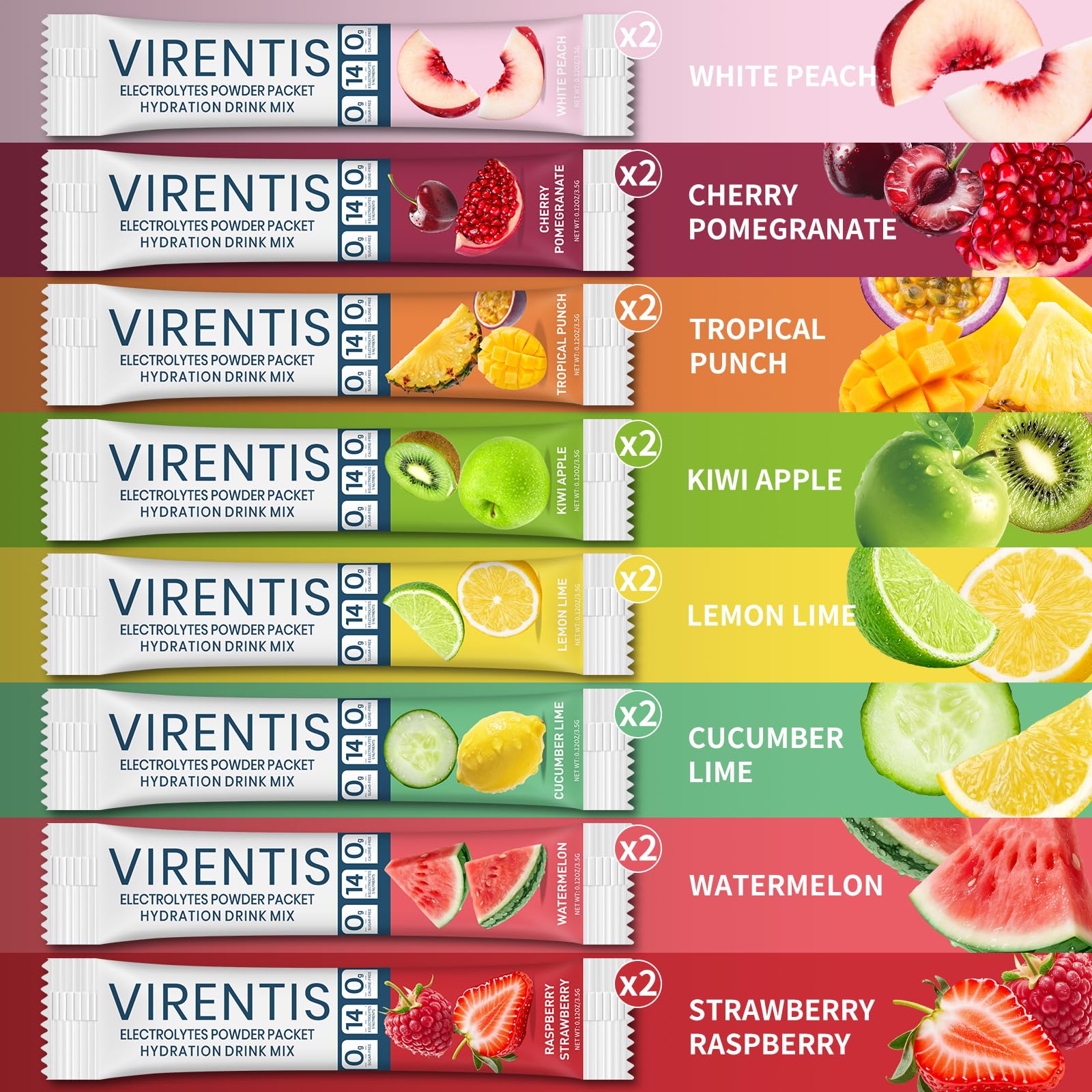 VIRENTIS 16 Sticks Electrolytes Powder Packets Sugar Free Hydration Packets, 8 Flavors Liquid Daily IV Electrolyte Drink Mix for Rehydration VIRENTIS buy supplements canada