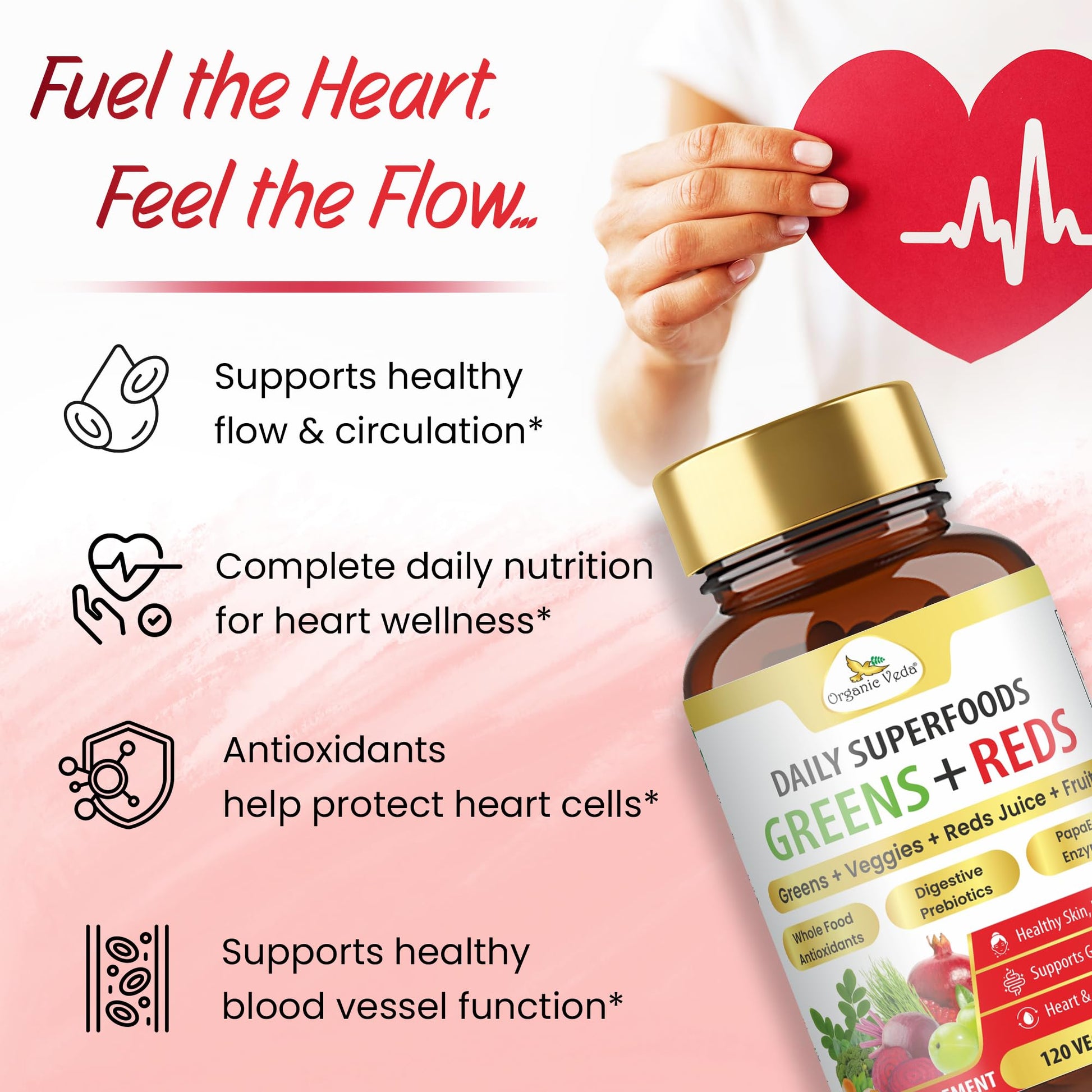 Organic Veda Super Greens & Reds Capsules - Organic Superfoods, Daily Greens, Red Juice, Fruits & Vegetables Supplement - Papaya Enzymes, Digestive Herbs, Bromelain, Antioxidants - 120 Veggie Capsules Organic Veda buy supplements canada