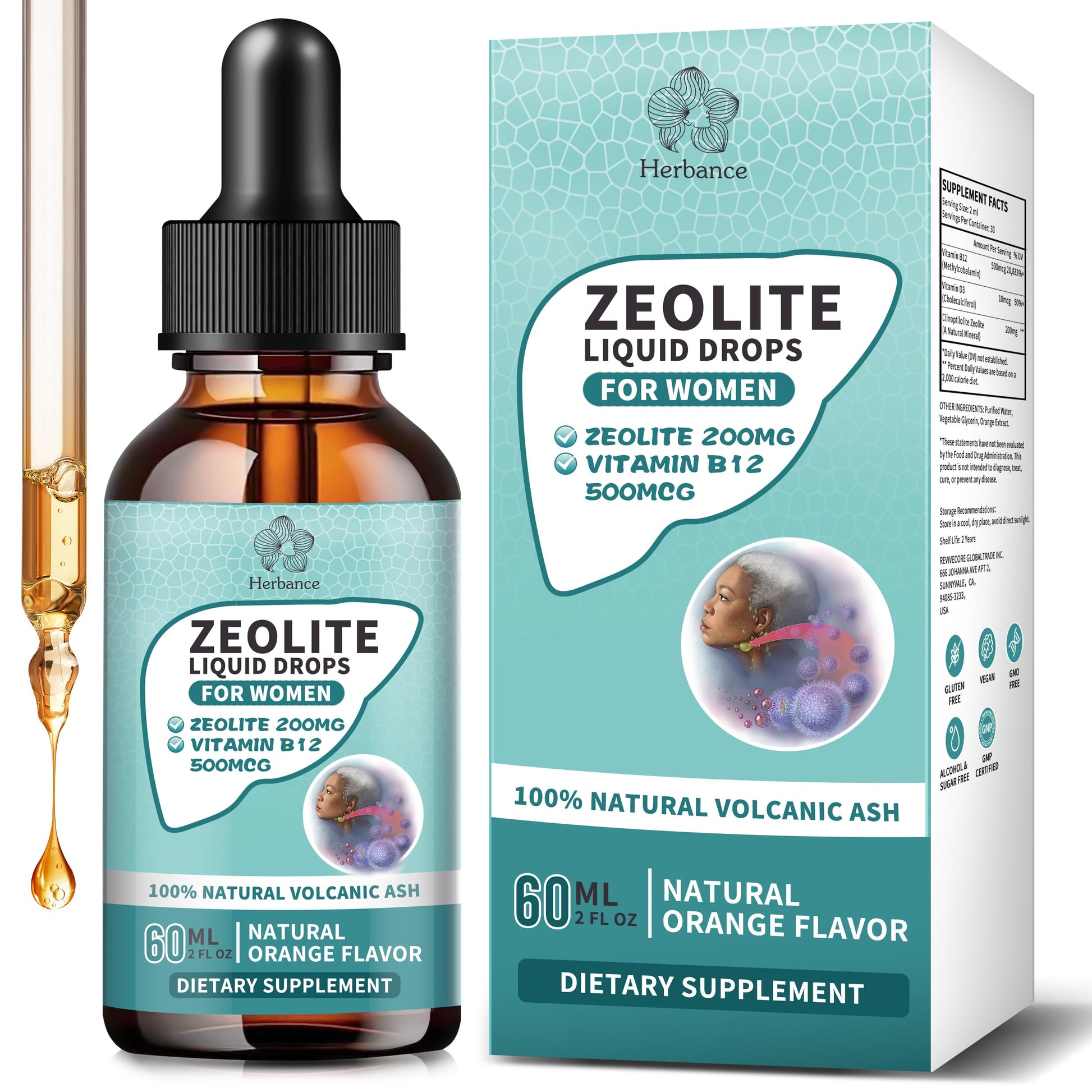 Zeolite Drops for Women,Adults and Kids- Clinoptilolite Zeolite Liquid Drops with Vitamin B12 & D3 - Heavy Metal Support, Immune Health, Natural Metabolism, Energy & Clear Skin - 30 Day Vegan Supply Herbance buy supplements canada