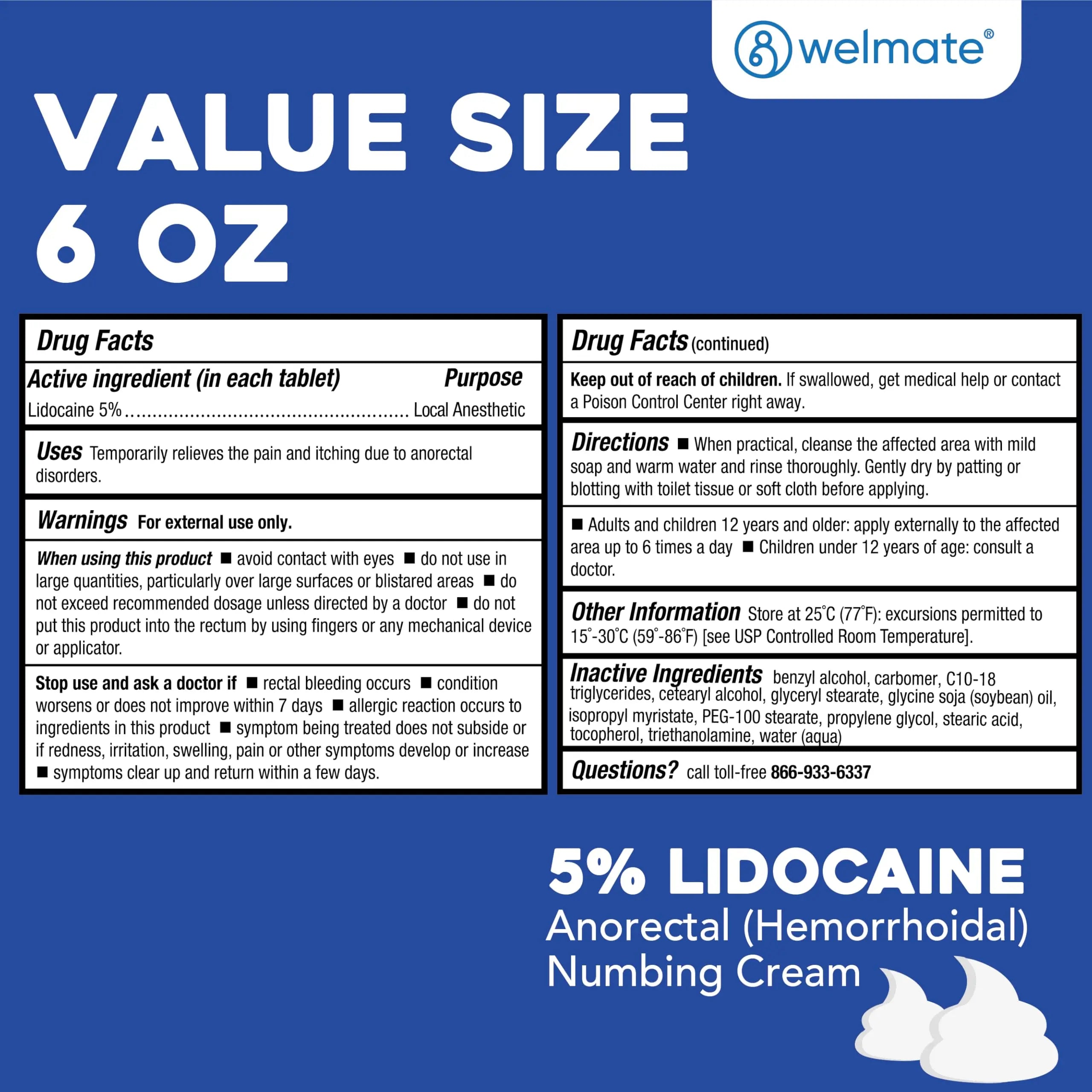 WELMATE 5% Lidocaine Cream for Hemorrhoids, 6 oz Jar – Fast-Acting Lidocaine Numbing Cream & Topical Analgesic Cream for Anorectal Itch Relief WELMATE buy supplements canada