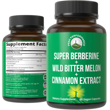 Ultra High Strength 4-in-1 Super Berberine Patented GlucoVantage + Wild Bitter Melon + Cinnamon Extract + Chromium Picolinate Vegan Capsules. Great Supplement to Support After-Meal Spikes and Energy Peak Performance buy supplements canada