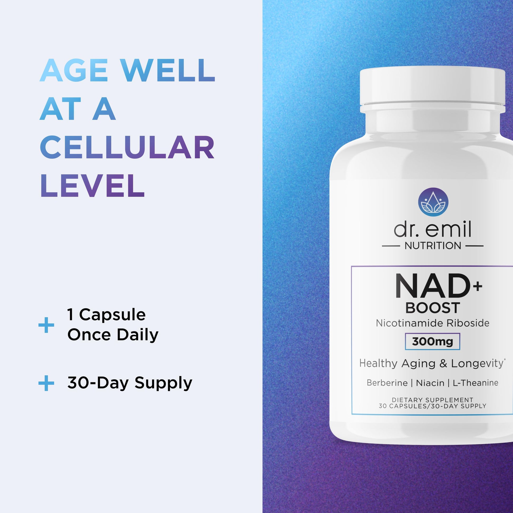 DR. EMIL NUTRITION NAD+ Boost - Nicotinamide Riboside Supplement for Longevity, Healthy Aging & Cellular Regeneration - NAD Supplement with with Berberine, L-Theanine & Niacin - 30-Day Supply DR. EMIL NUTRITION buy supplements canada