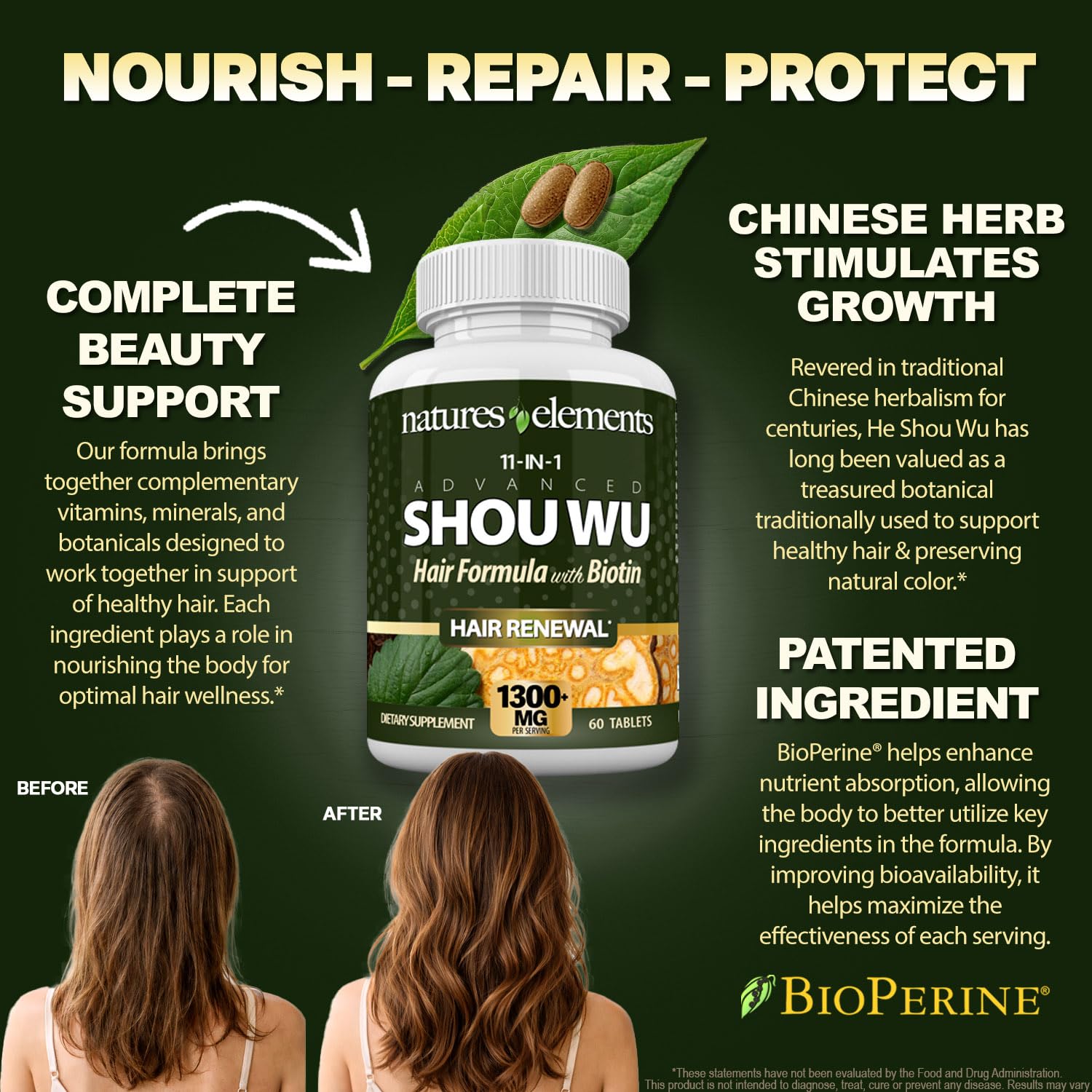 Natures Elements Advanced Shou Wu for Gray Hair – Prepared He Shou Wu for Hair Growth with Biotin, Bioperine, Fo-Ti Root & More – 100% Natural – 60 Tablets – Non-GMO, Gluten-Free Natures Elements buy supplements canada