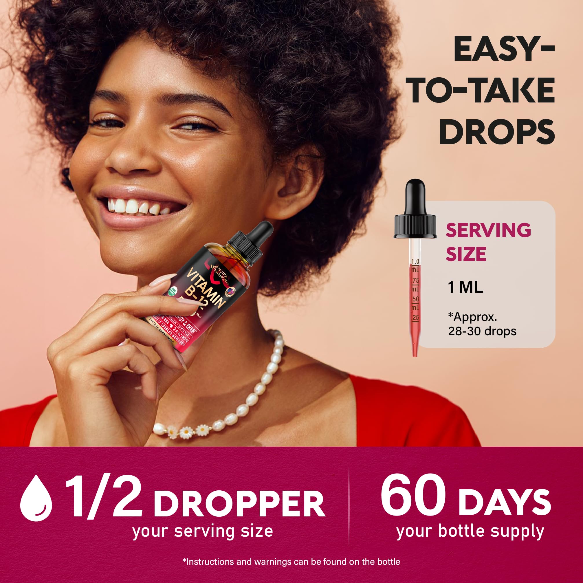 USDA Organic Vitamin B12 Sublingual Drops - 5000 mcg Liquid Vegan Methylcobalamin for Women & Men - Energy Boost, Focus & Mood, Brain Health Support NUTRAHARMONY buy supplements canada