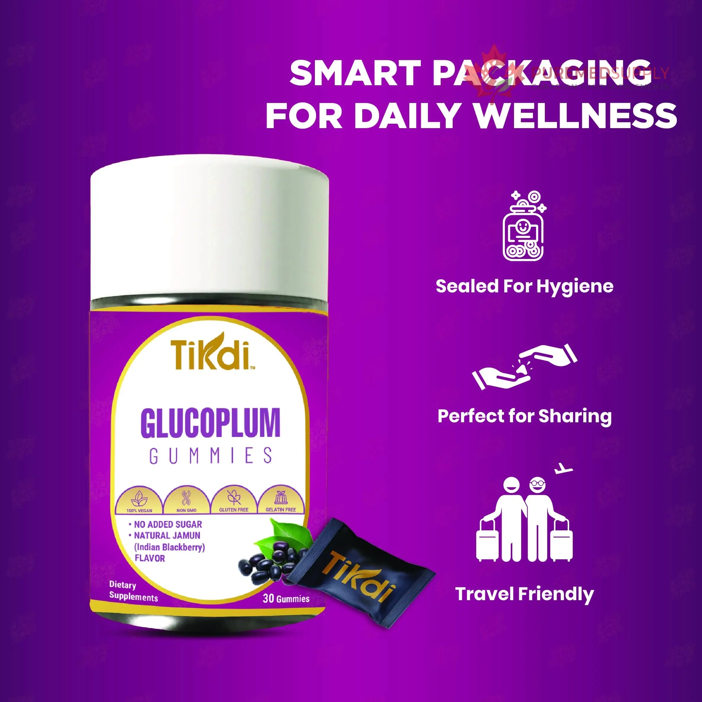 TIKDI GlucoPlum Gummy - 30 Count - Supports Healthy Blood Sugar Levels Already Within Normal Range. All Natural with Indian BlackBerry, Fenugreek, Cinnamon, Vegan, No Added Sugar TIKDI buy supplements canada