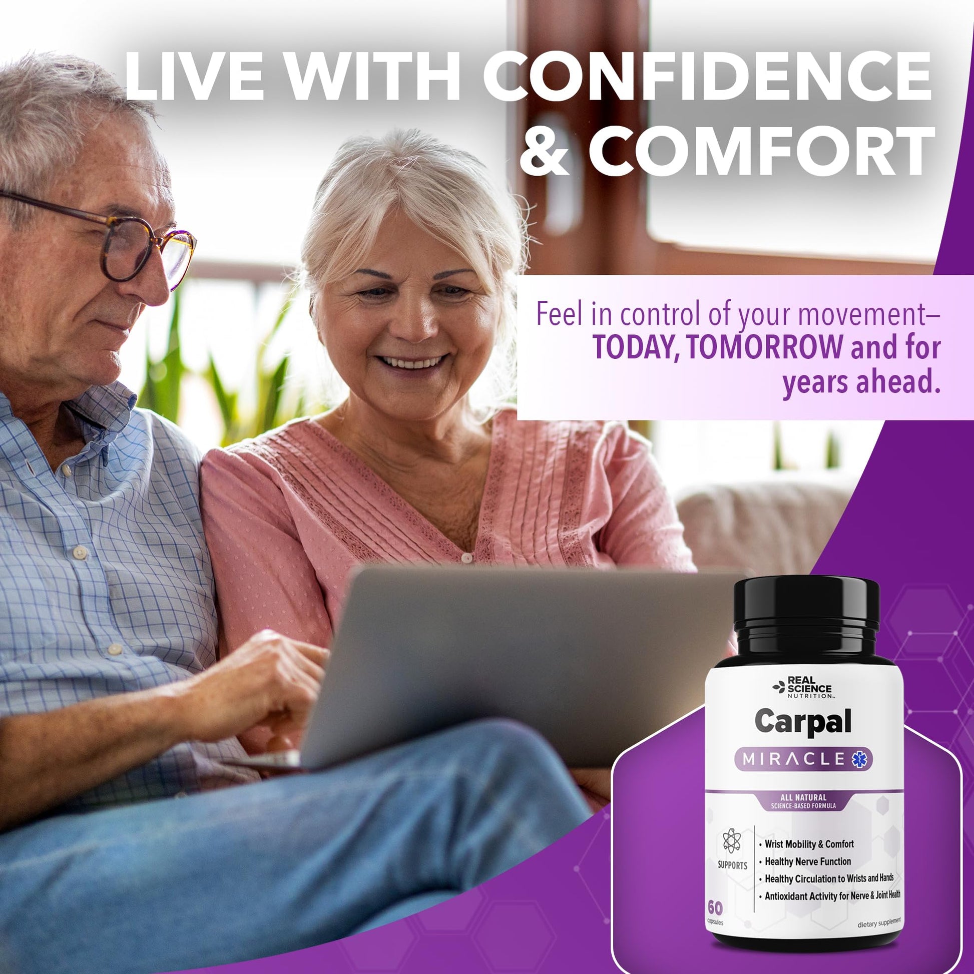 Real Science Carpal Miracle – All Natural Carpal Tunnel Relief & Wrist Support Supplement with Vitamins B6, B12, C, D, K + GABA – Hand & Nerve Comfort – Made in USA, 60 Caps Real Science Nutrition buy supplements canada