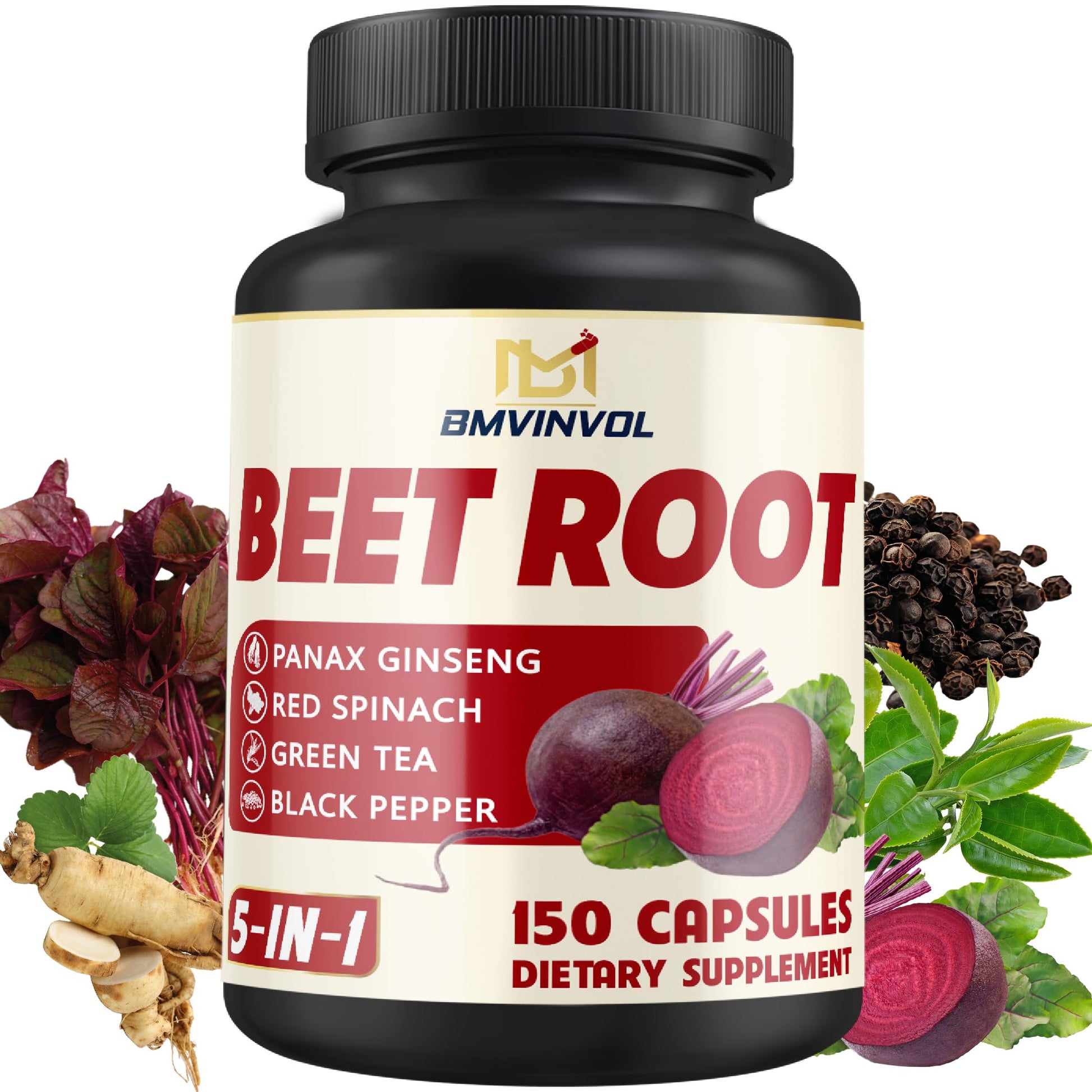 Beet Root, Green Tea, Red Spinach, Ginseng, Black Pepper - 150 Capsules - Supports Digestive, Immune System, Energy Levels - 5 Month Supply BMVINVOL buy supplements canada