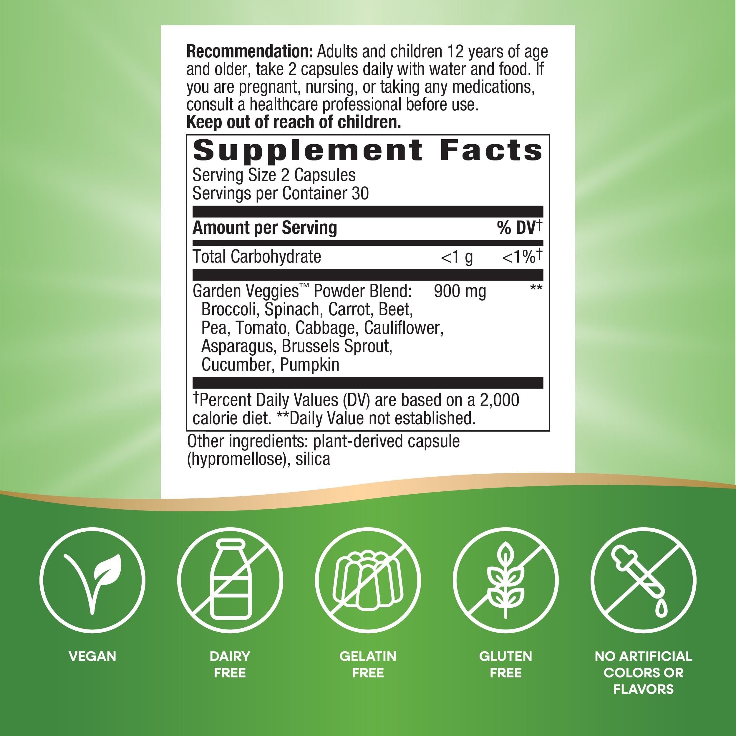 Nature's Way Garden Veggies, Veggie Powder Blend, 900 mg per 2-Capsule Serving, 60 Vegan Capsules Nature's Way buy supplements canada