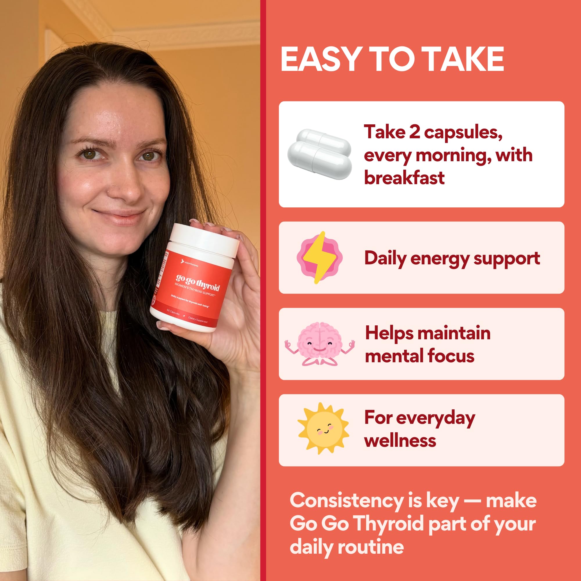 VoomVaya Go Go Thyroid - Thyroid Support for Women 30+ - Female-Focused Hormonal Balance & Thyroid Supplement with Iodine, Selenium & L Tyrosine - 3rd Party Tested - 60 Capsules VoomVaya buy supplements canada