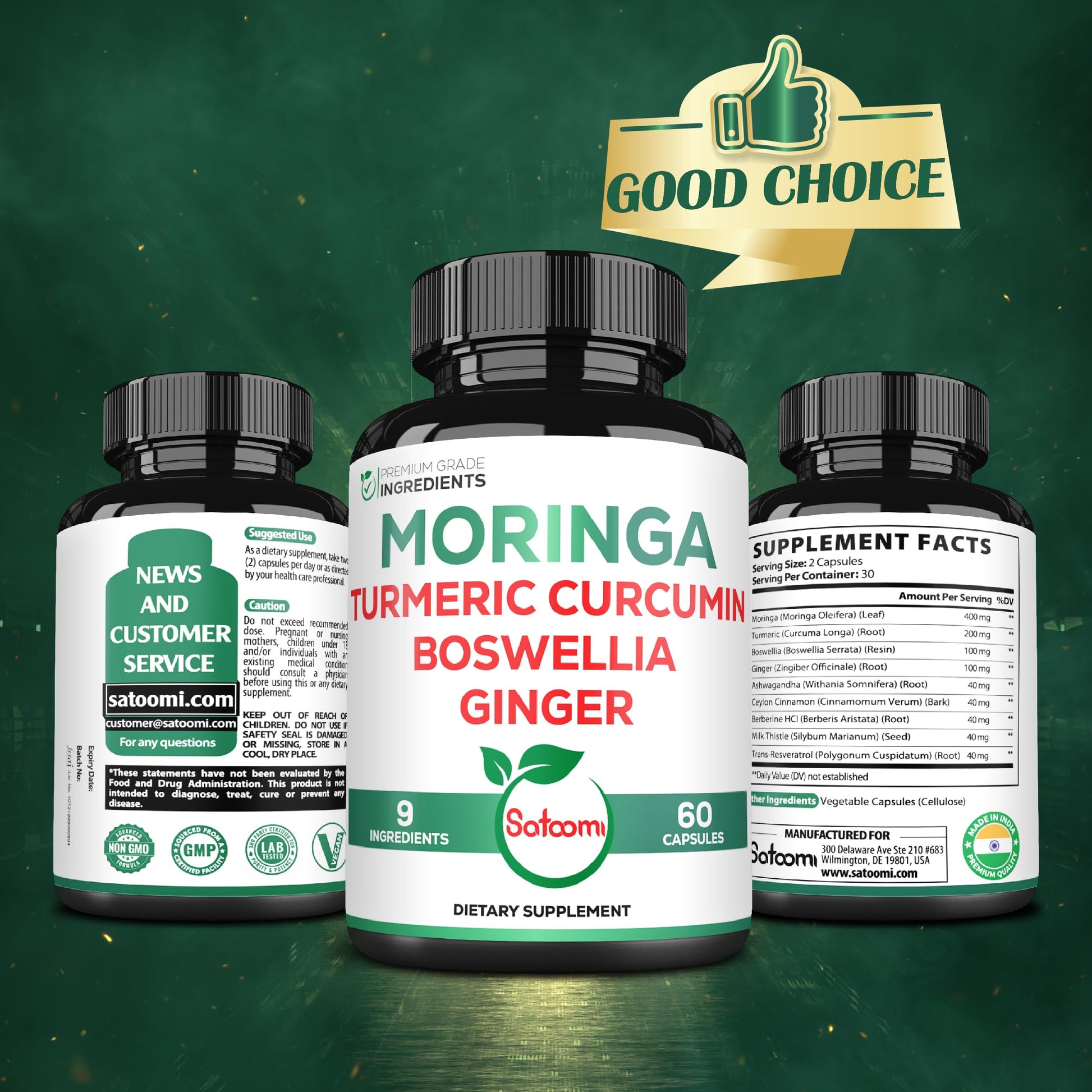 Satoomi 9in1 Moringa Capsules - Featuring Moringa, Turmeric, Boswellia, Ginger, Ashwagandha, Ceylon Cinnamon and Milk Thistle, and Resveratrol | Support Mood, Heart & Overall Health - 60 Count Satoomi buy supplements canada