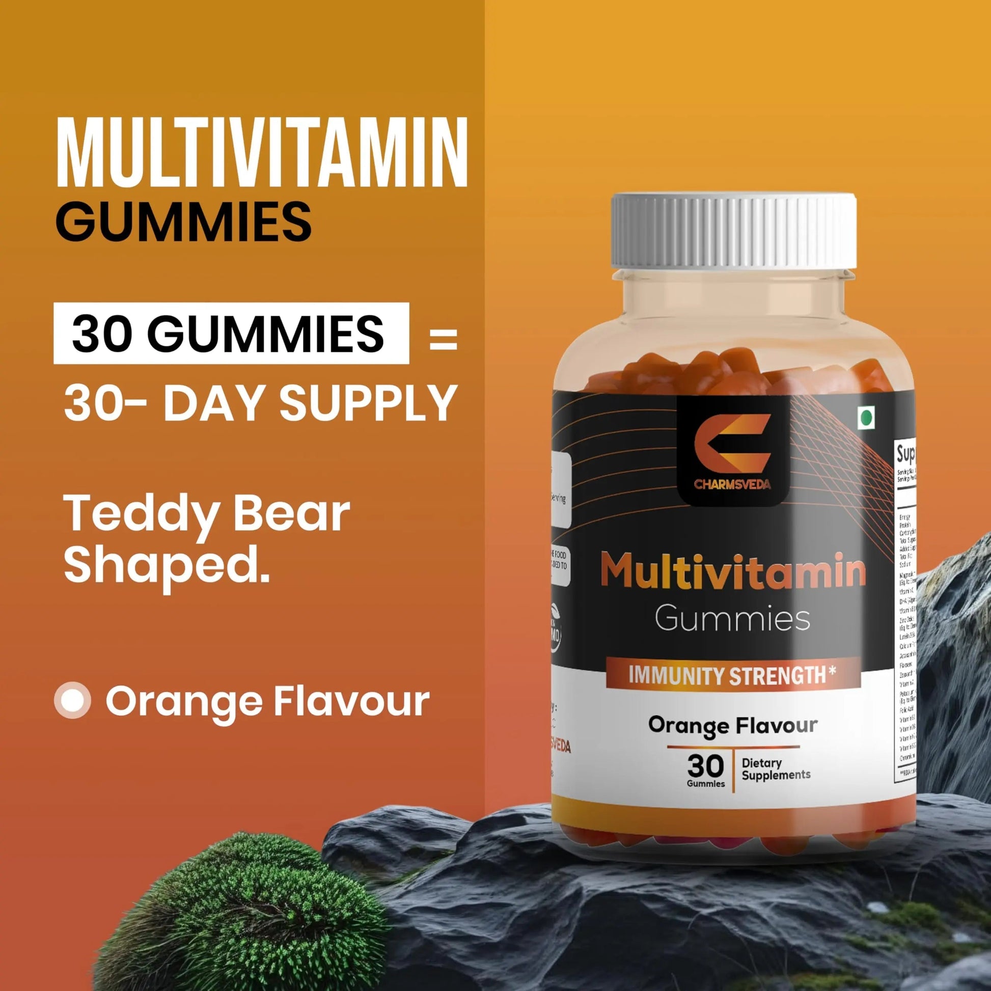 CHARMSVEDA Multivitamin Gummies – Energy, Immunity & Overall Wellness with DHA, Vitamin C, Zinc & Antioxidants – Orange Flavour – 30 Gummies CHARMSVEDA buy supplements canada