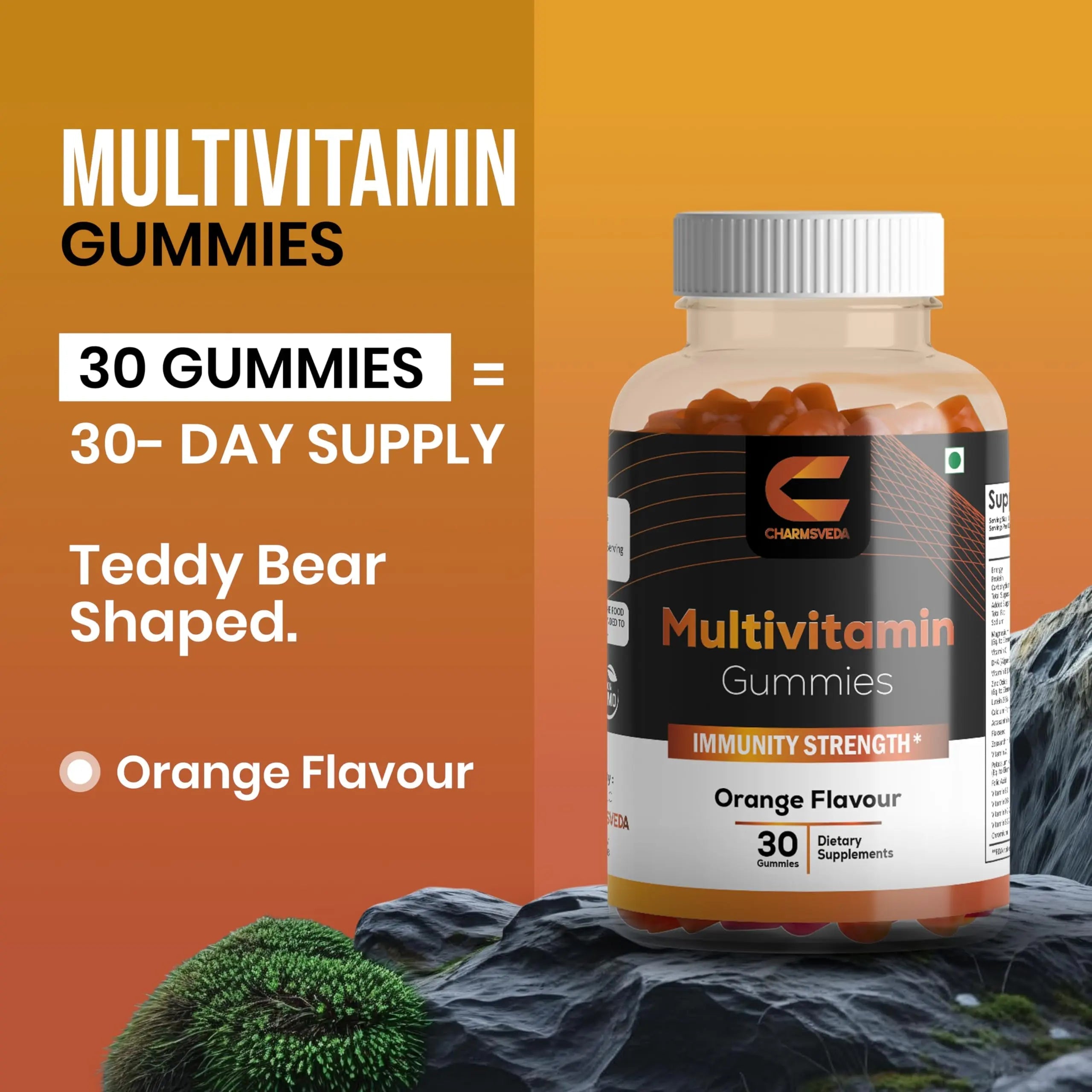 CHARMSVEDA Multivitamin Gummies – Energy, Immunity & Overall Wellness with DHA, Vitamin C, Zinc & Antioxidants – Orange Flavour – 30 Gummies CHARMSVEDA buy supplements canada