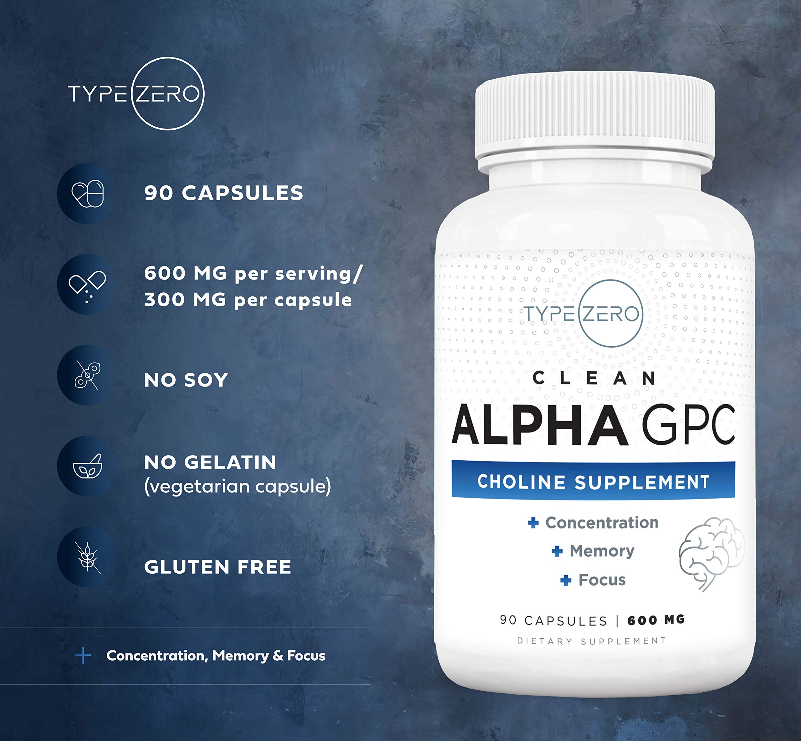 Type Zero Ultra Clean Alpha GPC Choline Supplement (600mg | 90 Capsules) Soy Free, Non-GMO Nootropics Alpha GPC 600mg / 300mg; Alpha-GPC Brain Memory and Focus Supplements Type Zero buy supplements canada
