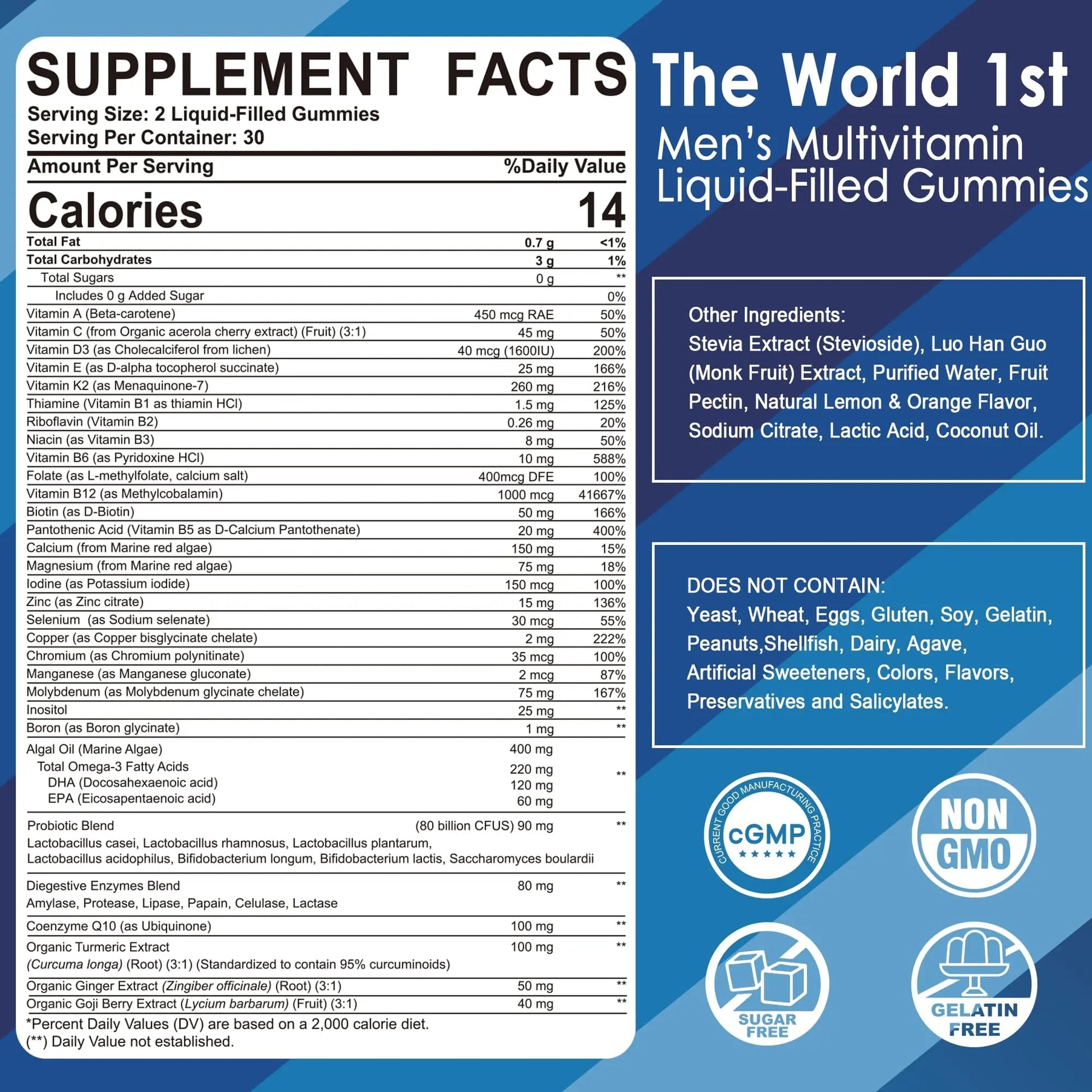 Mens Multivitamins Gummies, Methylated Multivitamin for Men, B Complex, Minerals, Vegan Omega 3, Probiotic, Enzyme LILICARE buy supplements canada