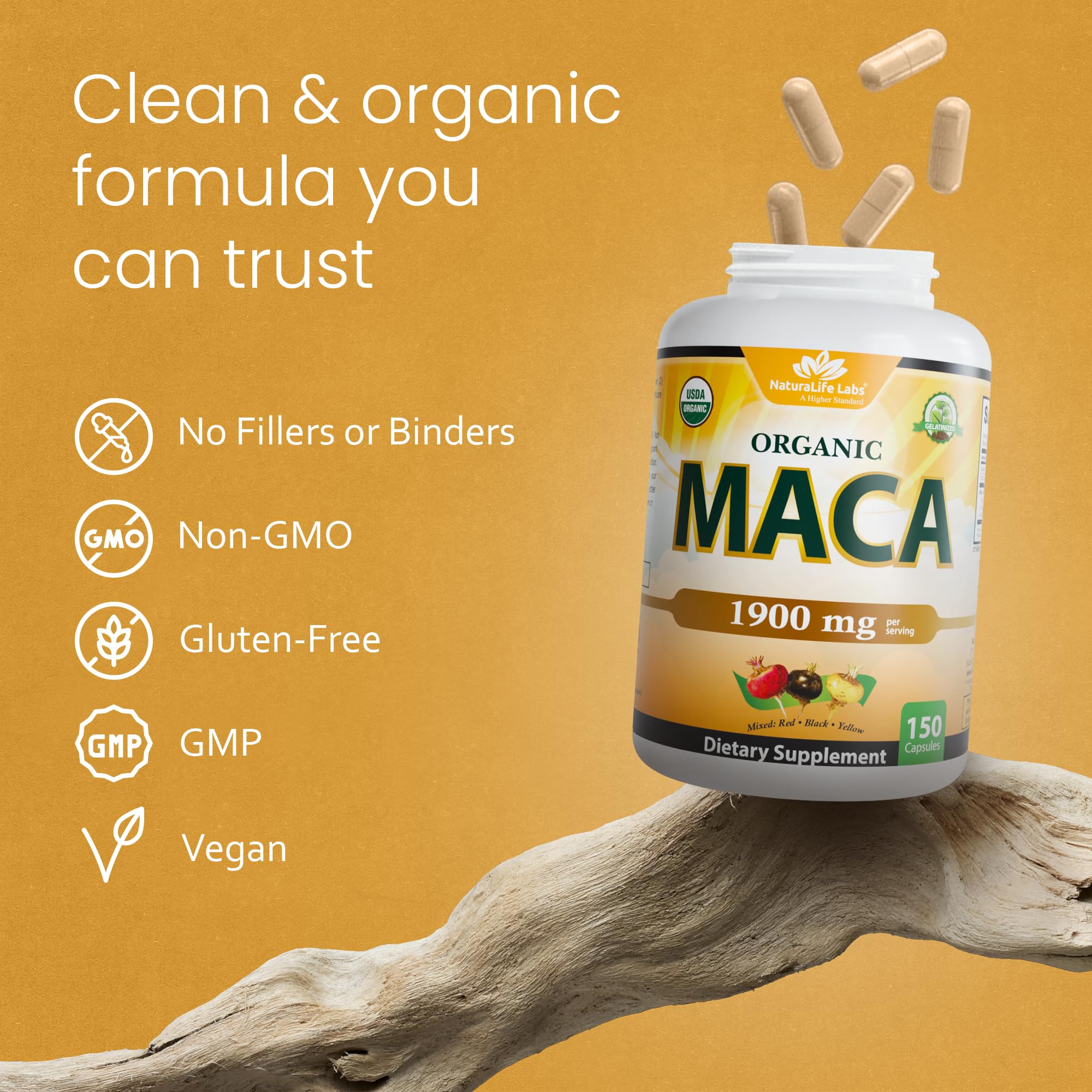 NaturaLife Labs Organic Maca Root – Black, Red & Yellow – 1900 mg per Serving – 150 Capsules – Gelatinized Peruvian Maca NaturaLife Labs buy supplements canada