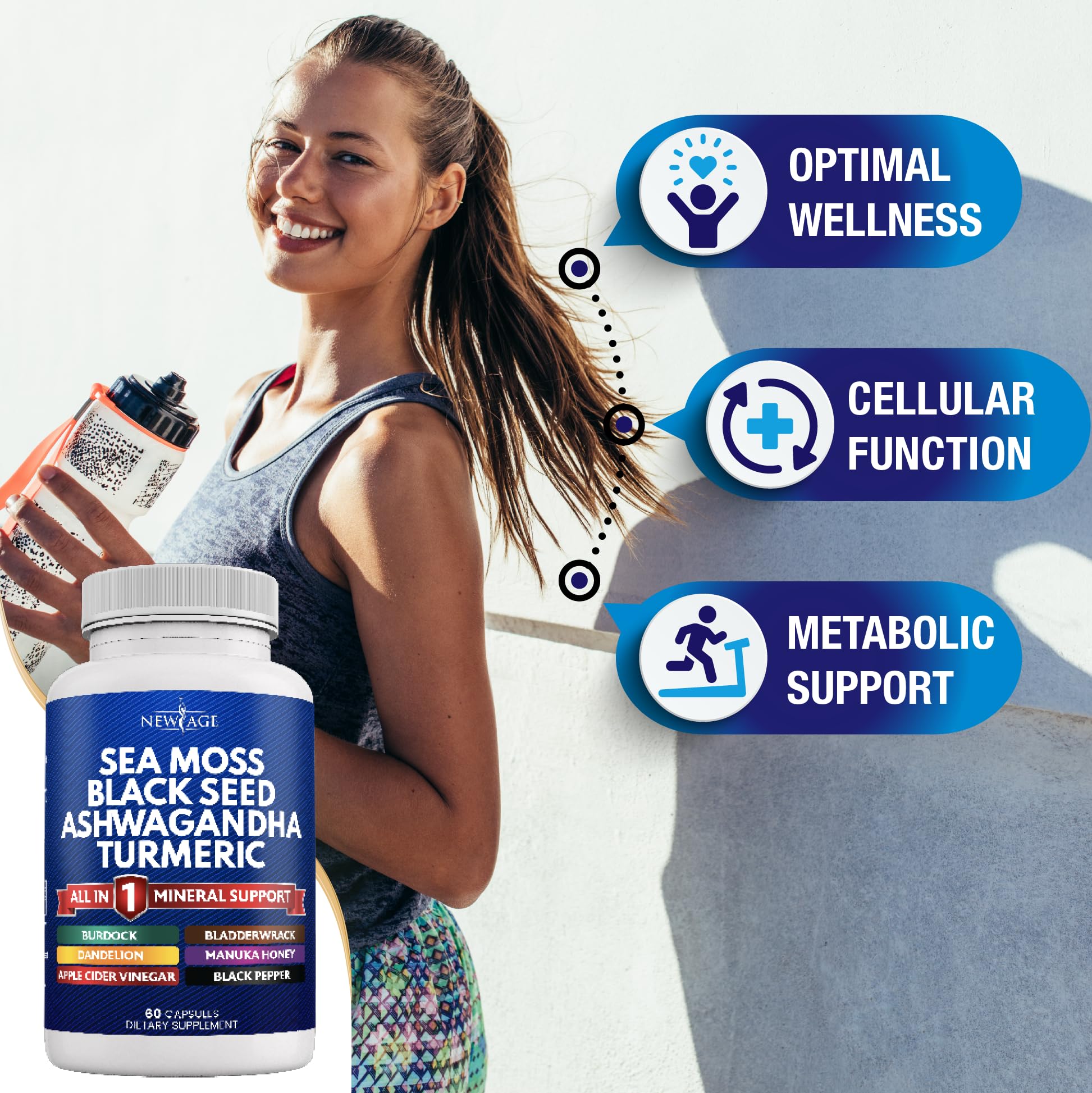 Silica Sea Moss 3000mg Black Seed Oil 2000mg Ashwagandha 1000mg Turmeric 1000mg NEW AGE buy supplements canada