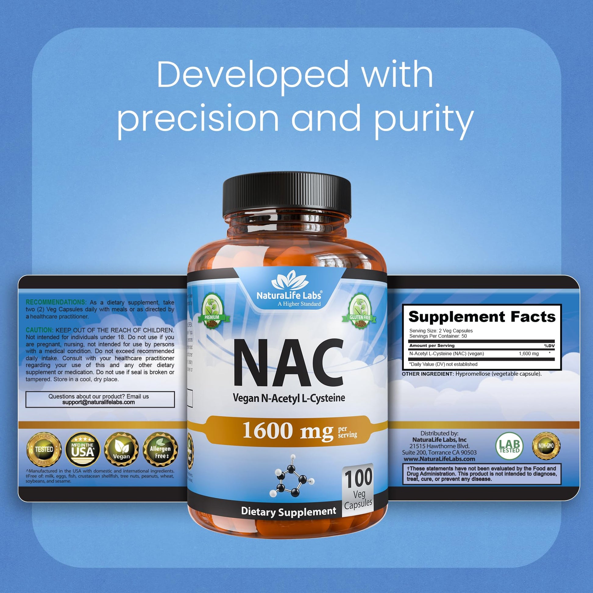 NaturaLife Labs N-Acetyl-L-Cysteine (NAC) 1600 mg – 100 Capsules - Vegan, Non-GMO & Gluten-Free NaturaLife Labs buy supplements canada