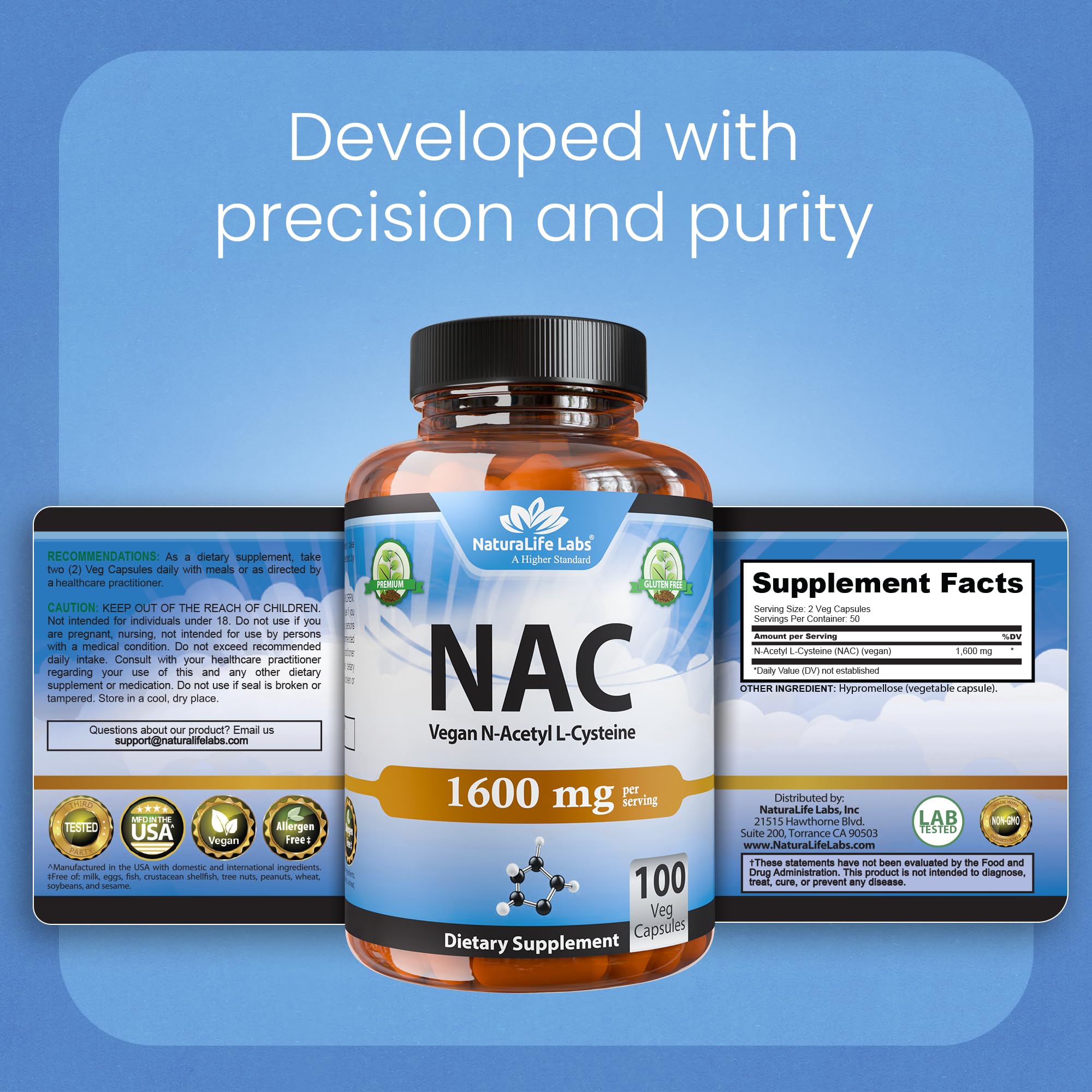 NaturaLife Labs N-Acetyl-L-Cysteine (NAC) 1600 mg – 100 Capsules - Vegan, Non-GMO & Gluten-Free NaturaLife Labs buy supplements canada