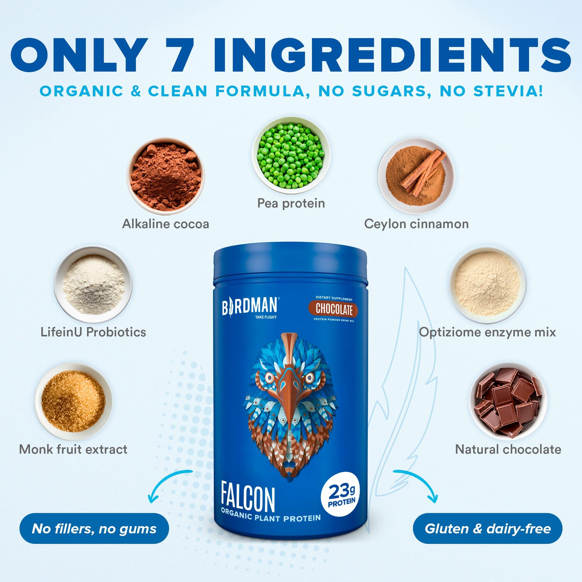 BIRDMAN Falcon Vegan Protein Powder Organic, Stevia & Sugar Free, Plant Based Protein BIRDMAN buy supplements canada