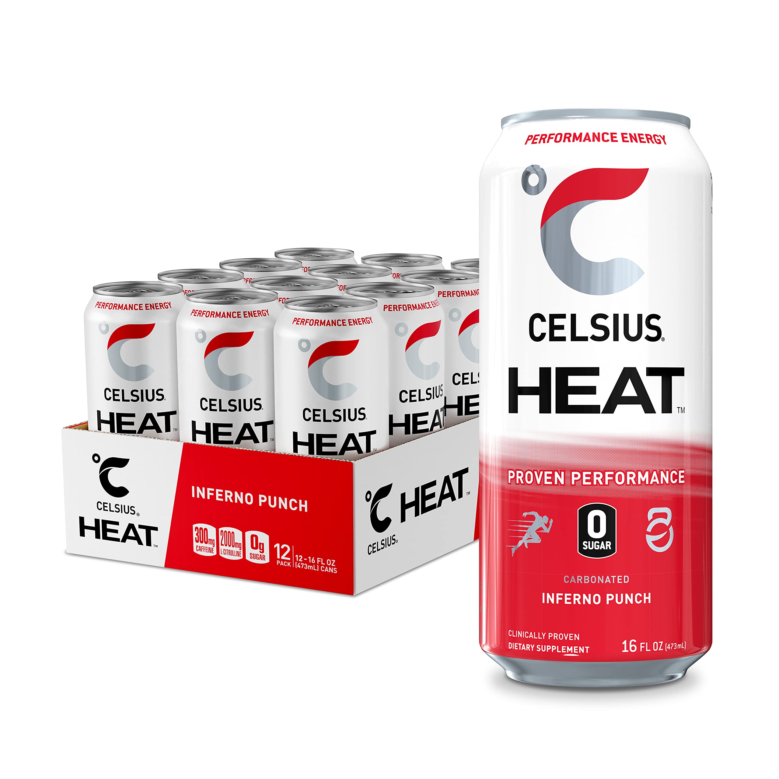 CELSIUS HEAT Inferno Punch Performance Energy Drink, Zero Sugar, 16oz. Can (Pack of 12) CELSIUS buy supplements canada