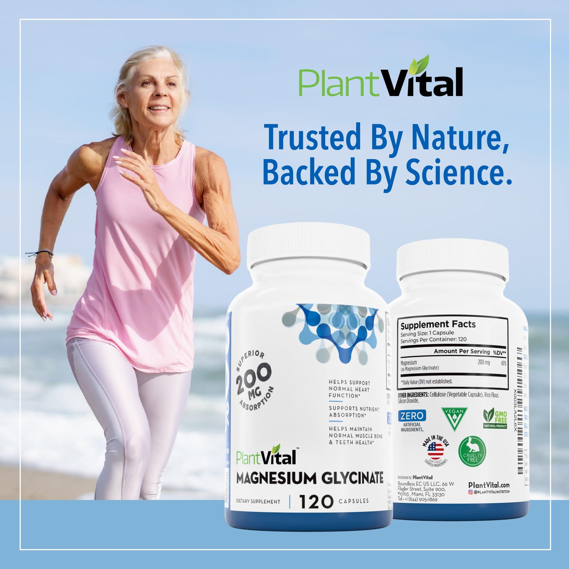 PlantVital Magnesium Glycinate 200mg - Supports Restful Sleep, Muscle & Nerve Function, Normal Heart & Bone Health - Feel Calm & Relax - Vegan, Third Party Tested, Gluten Free, Non-GMO - 120 Capsules Plantvital buy supplements canada