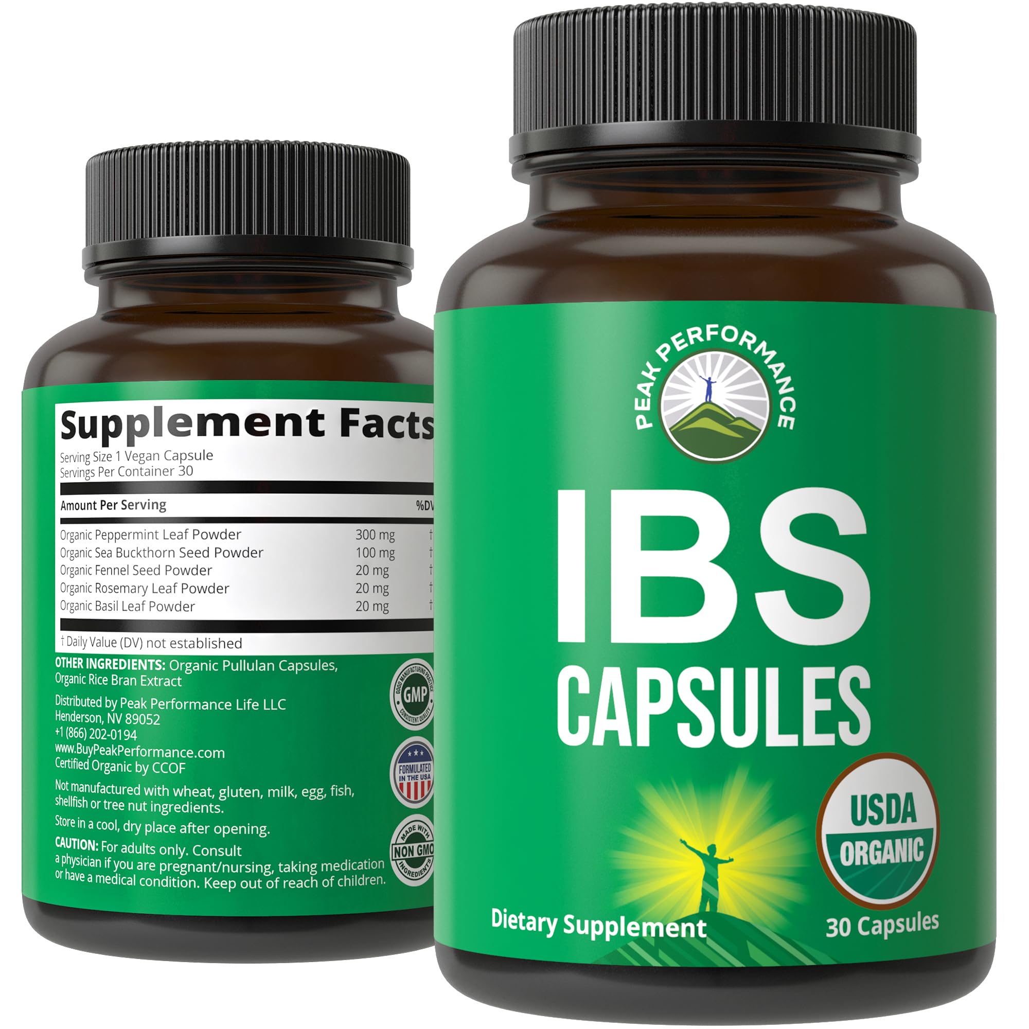 USDA Organic IBS Capsules for Relief, Ingestion, Bloating, Gas. Irritable Bowel Supplement with 5 Handpicked Organic Ingredients. Peppermint Oil, Sea Buckthorn, Fennel Seed, Rosemary Leaf, Basil Leaf Peak Performance buy supplements canada